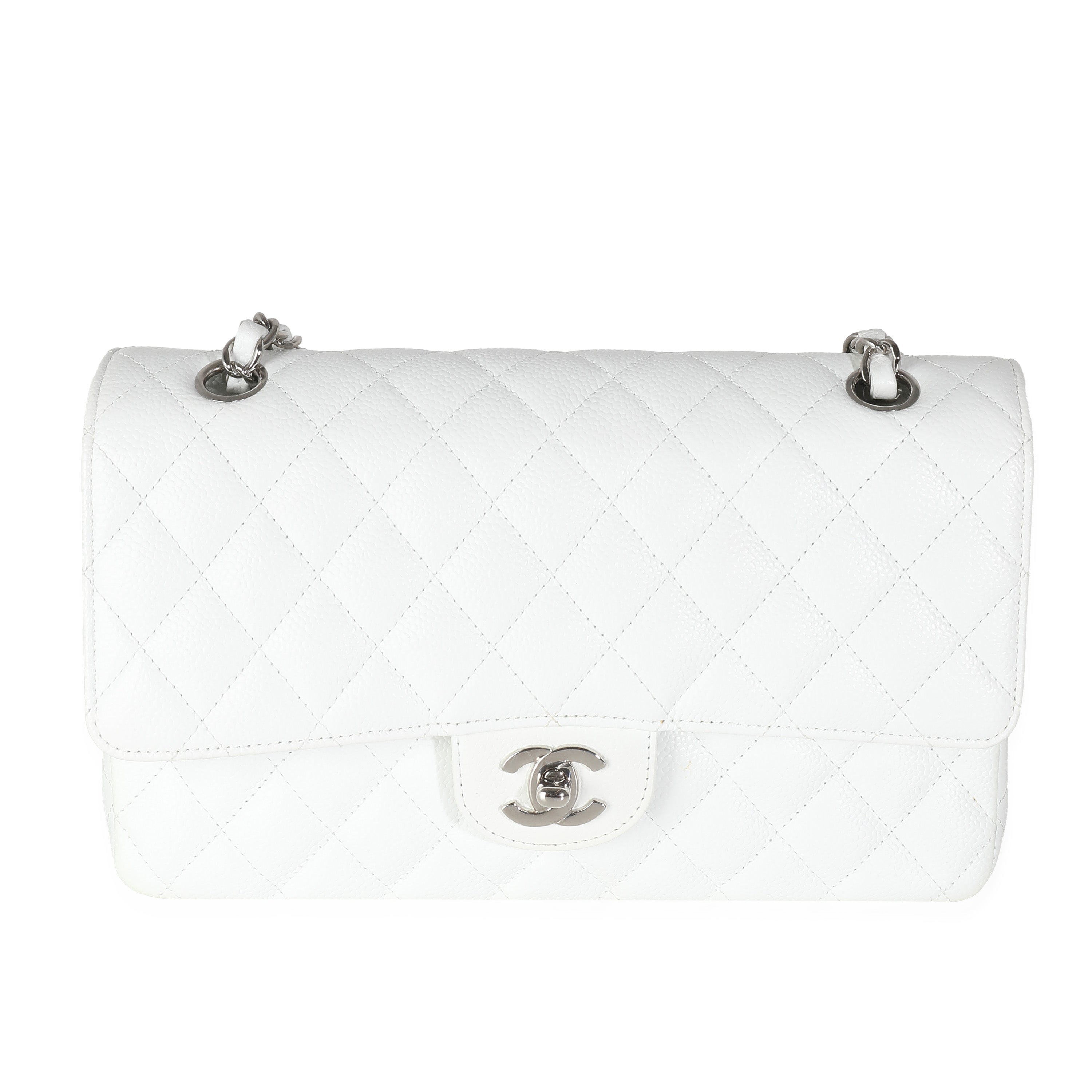 Chanel Chanel White Quilted Caviar Medium Classic Double Flap Bag