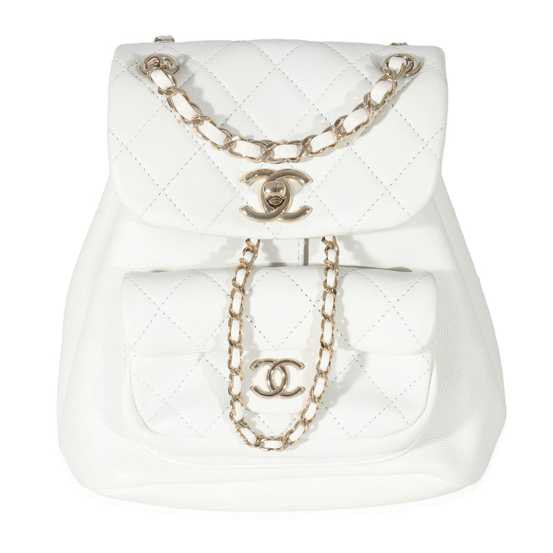 Chanel White Shiny Aged Quilted Lambskin Small Duma Drawstring Backpac –  LuxuryPromise