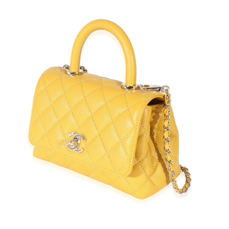 Chanel Yellow Quilted Caviar Mini Coco Handle Pale Gold Hardware Available  For Immediate Sale At Sotheby's