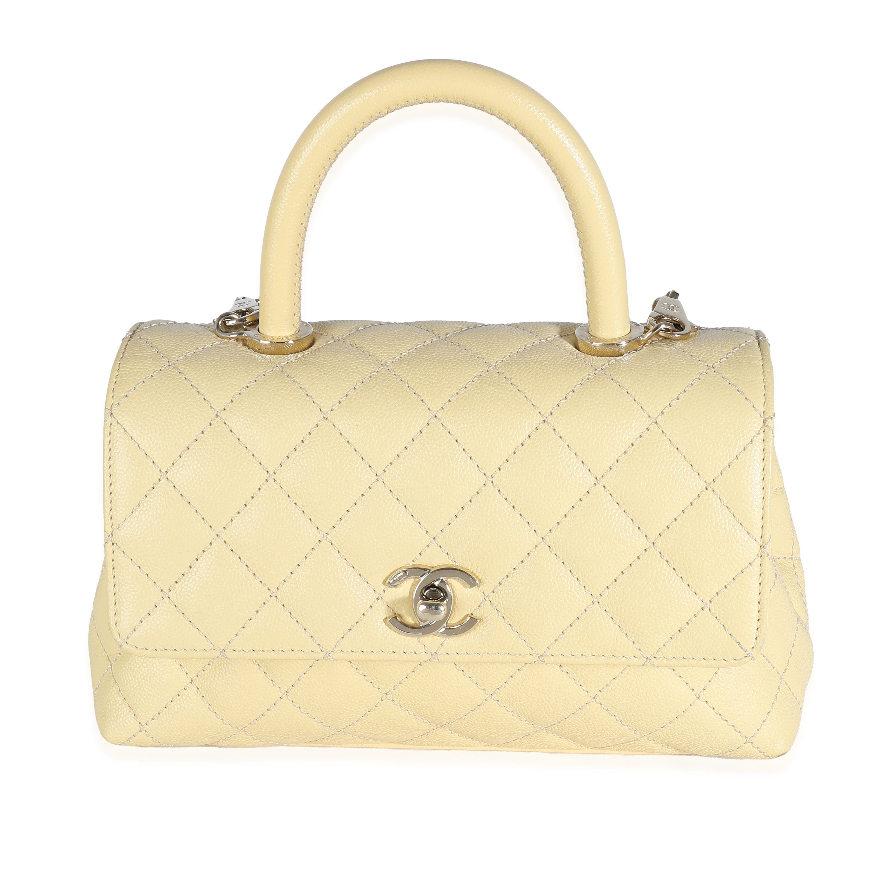 Chanel Chanel Yellow Quilted Caviar Mini Coco Top Handle