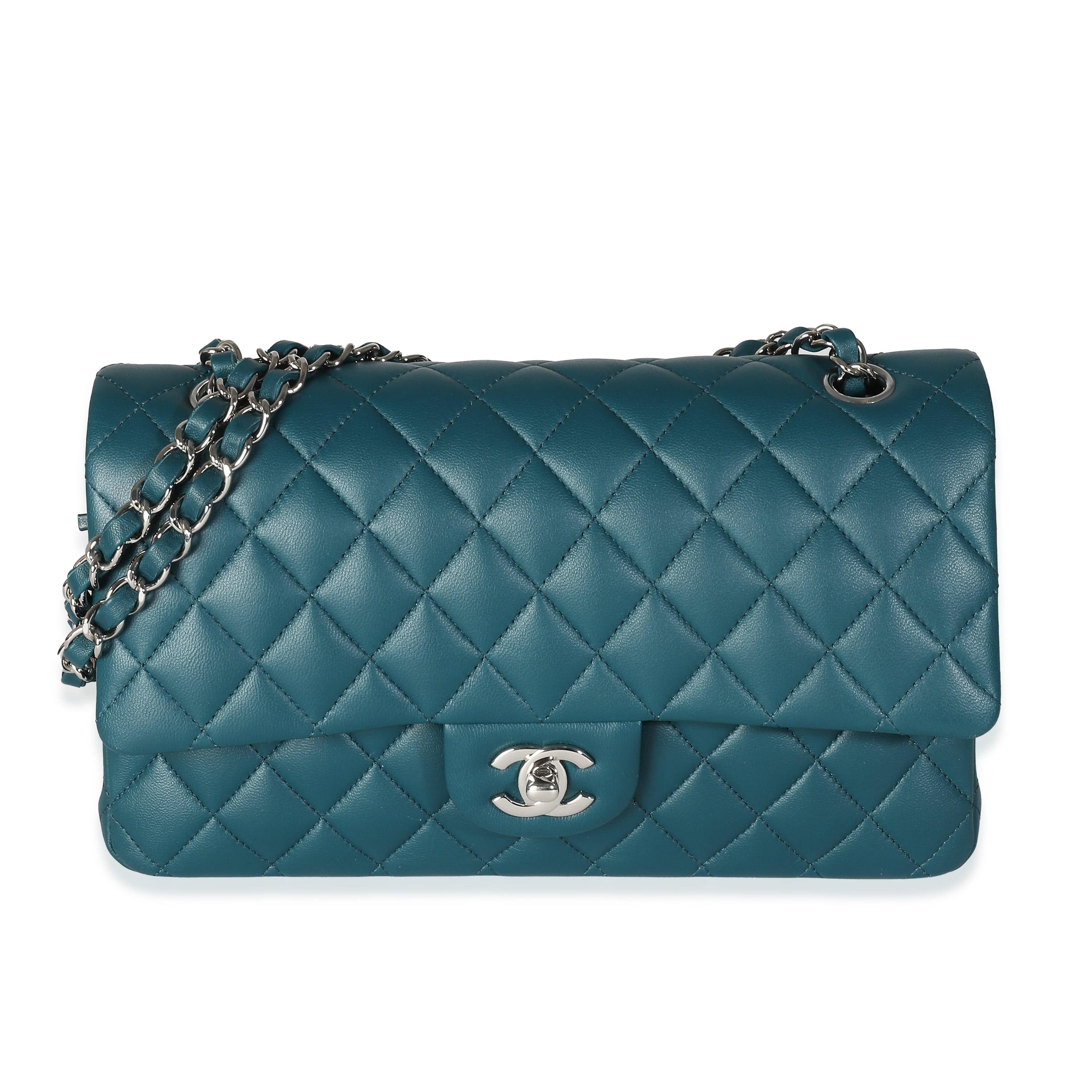 Chanel Dark Turquoise Quilted Lambskin Medium Classic Double Flap Bag