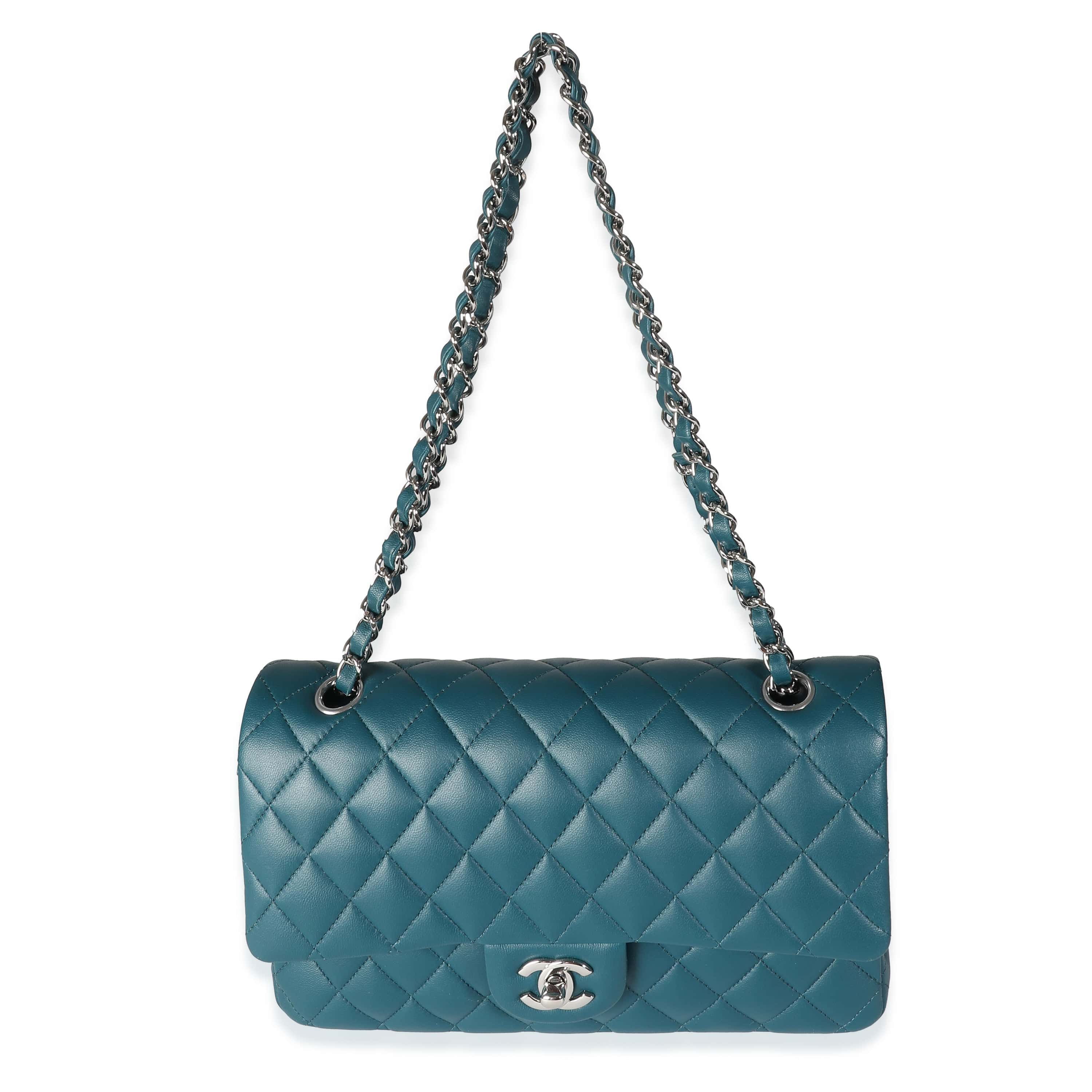 Chanel Dark Turquoise Quilted Lambskin Medium Classic Double Flap Bag