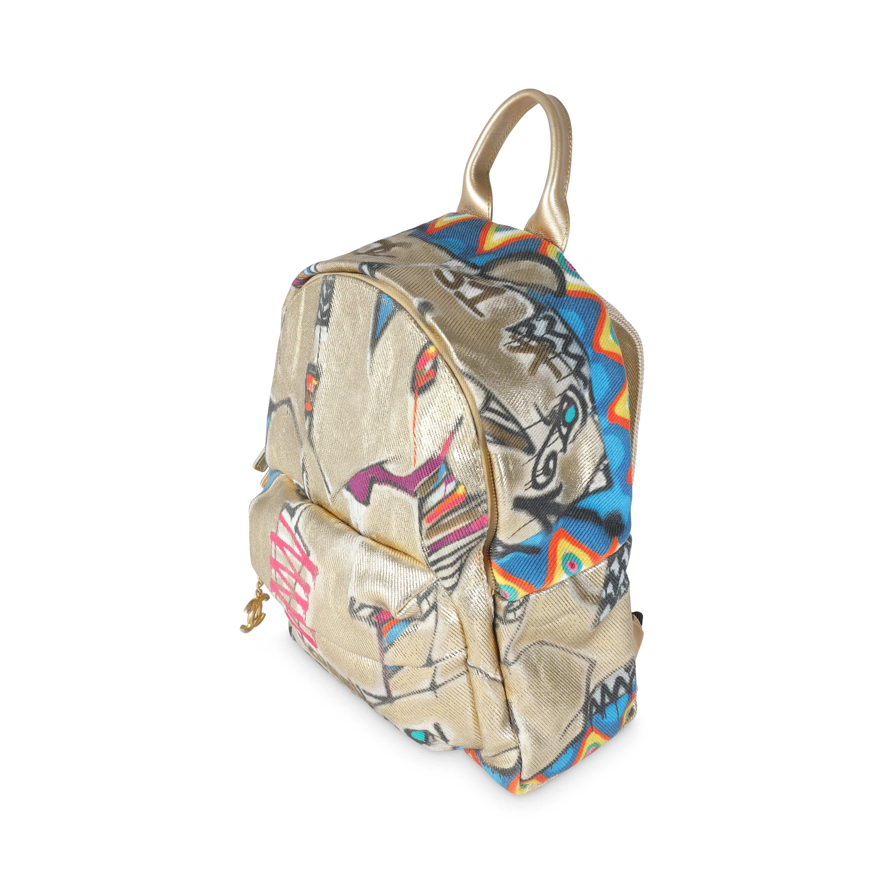 Chanel Gold Multicolor Graffiti Canvas Street Spirit Backpack