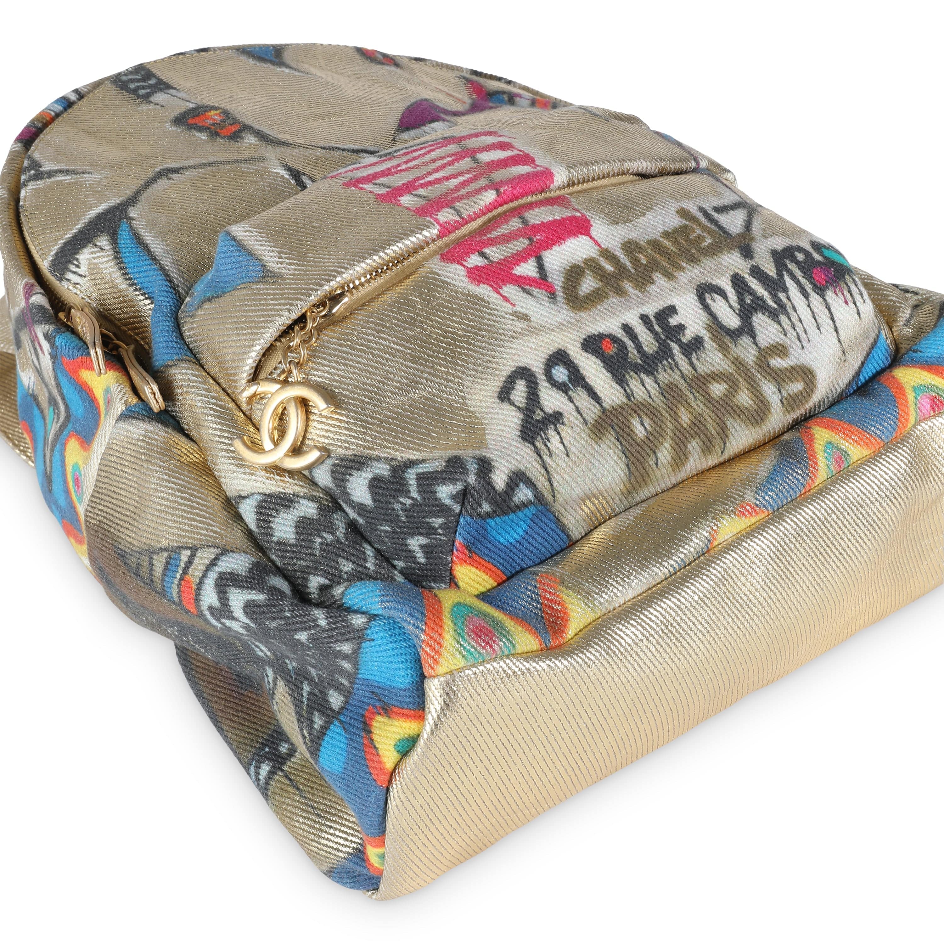 Chanel Gold Multicolor Graffiti Canvas Street Spirit Backpack