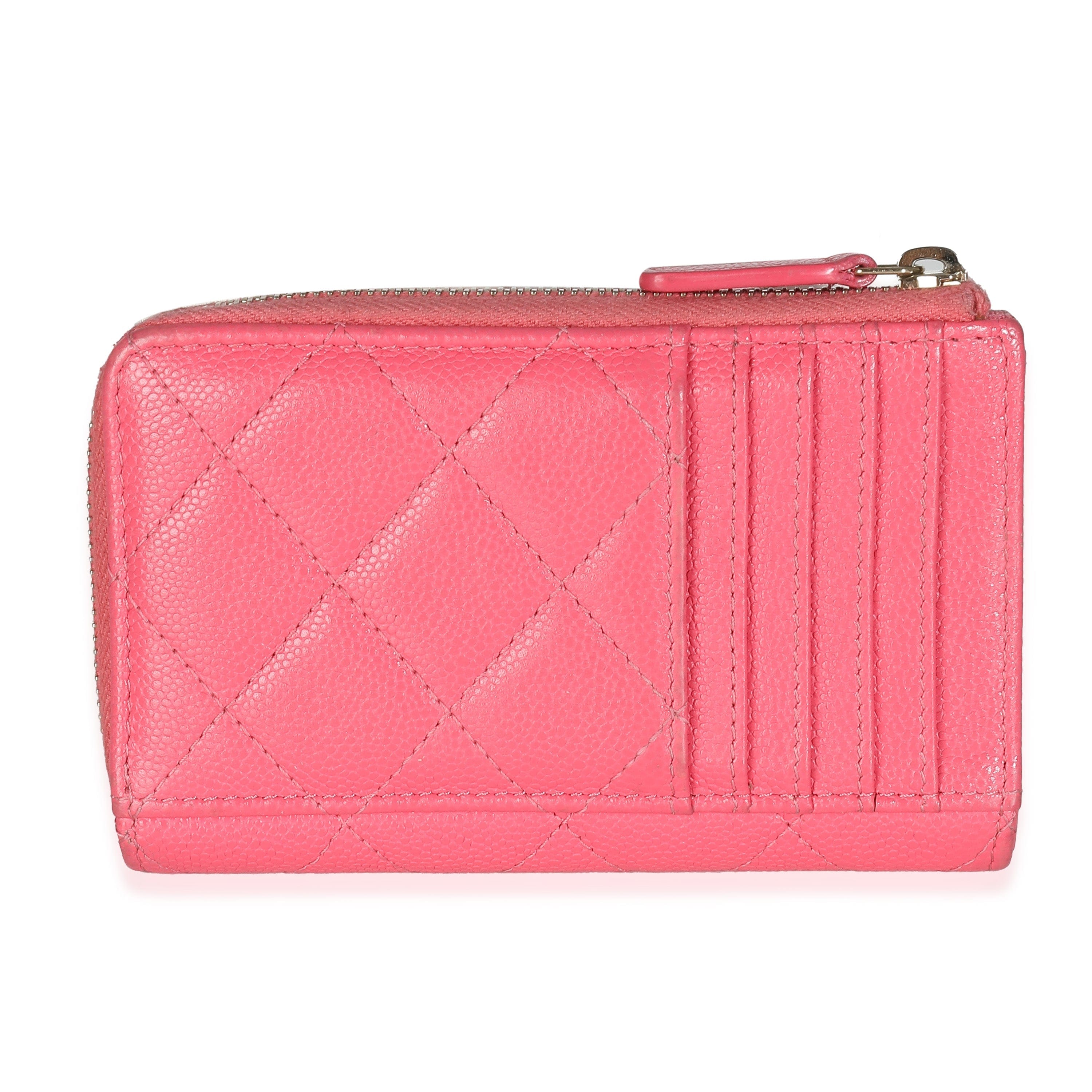 Chanel Pink Quilted Caviar Zip Card Case