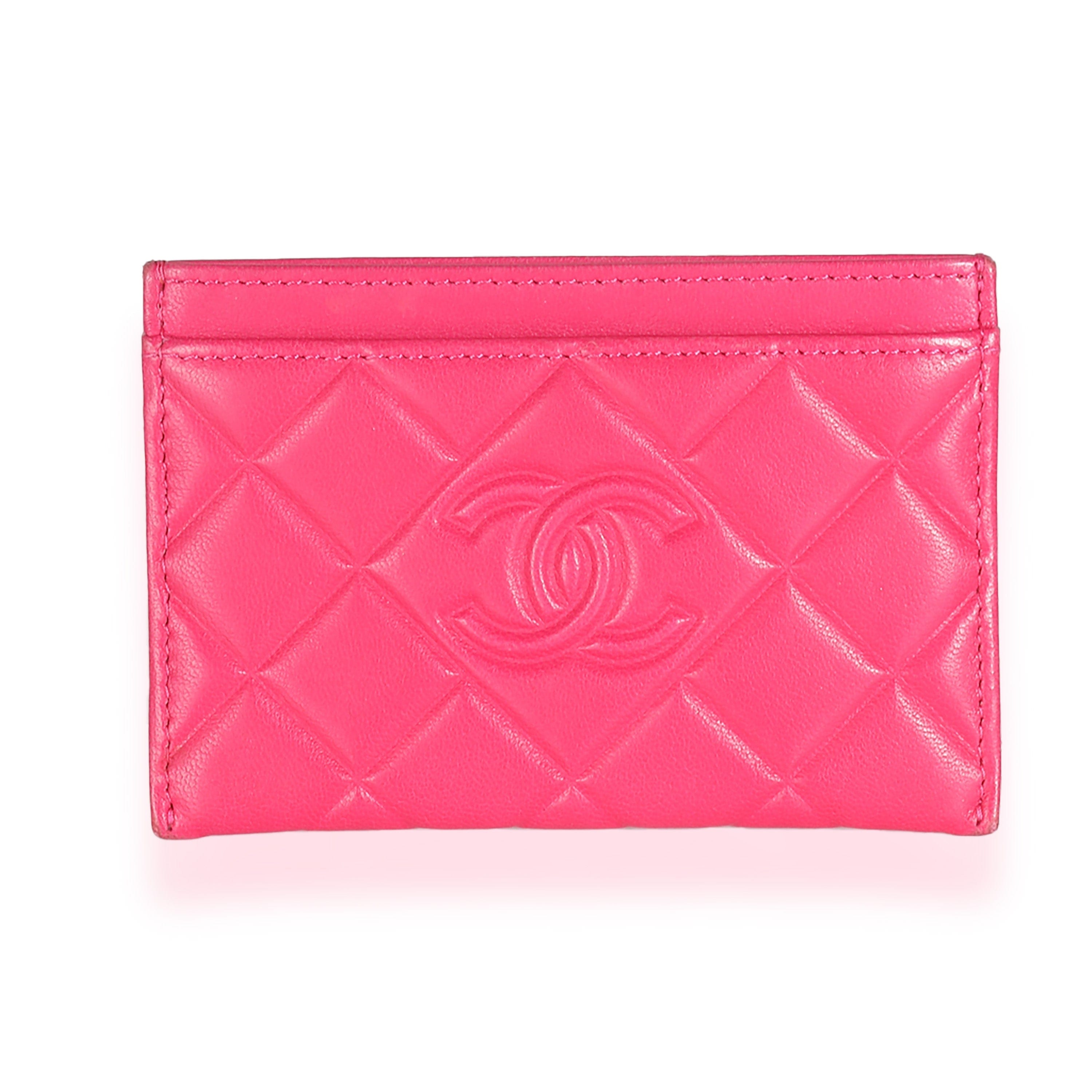 Chanel Pink Quilted Lambskin CC Diamond Stitch Card Case