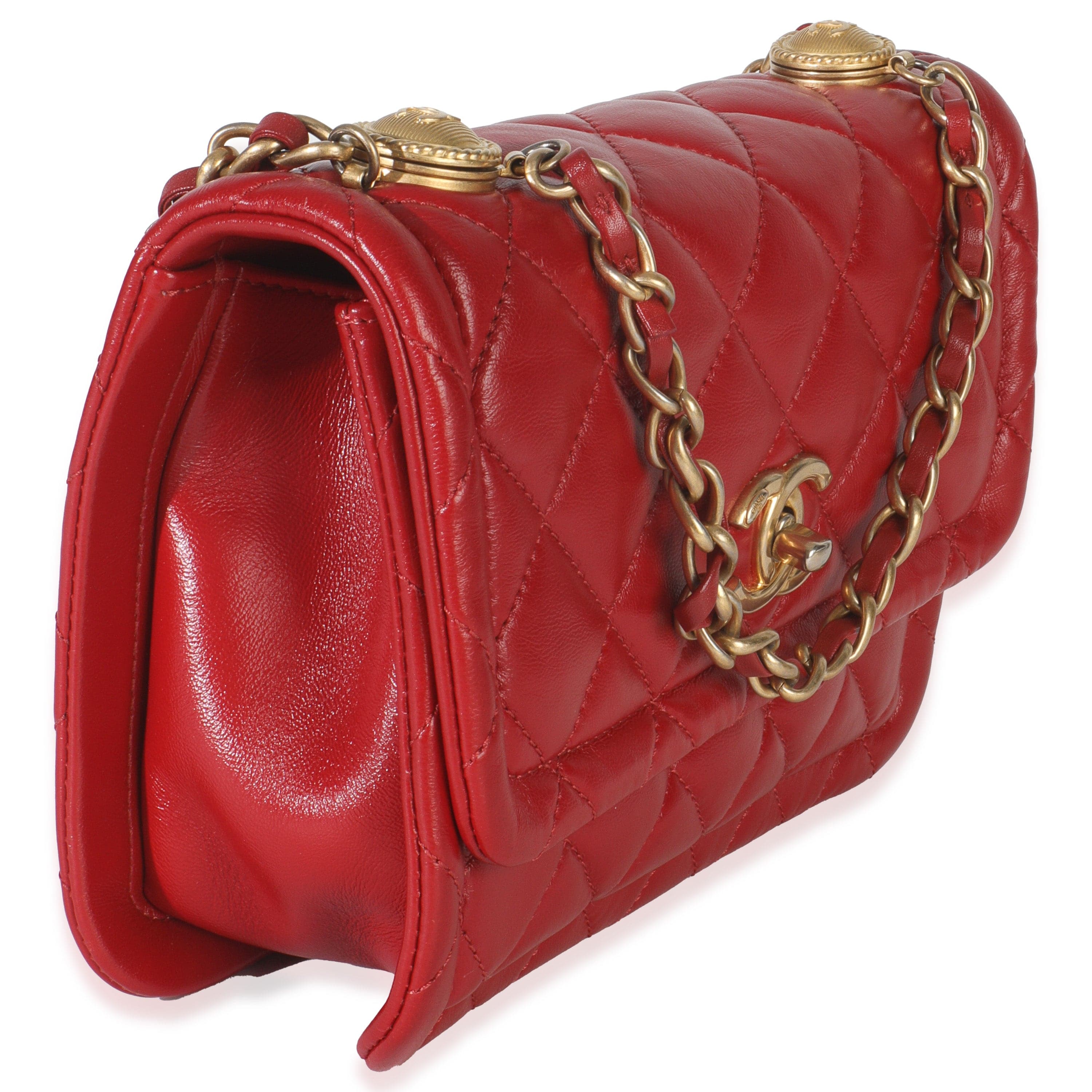 Chanel Red Quilted Puffy Calfskin Small Twist Your Buttons Flap Bag
