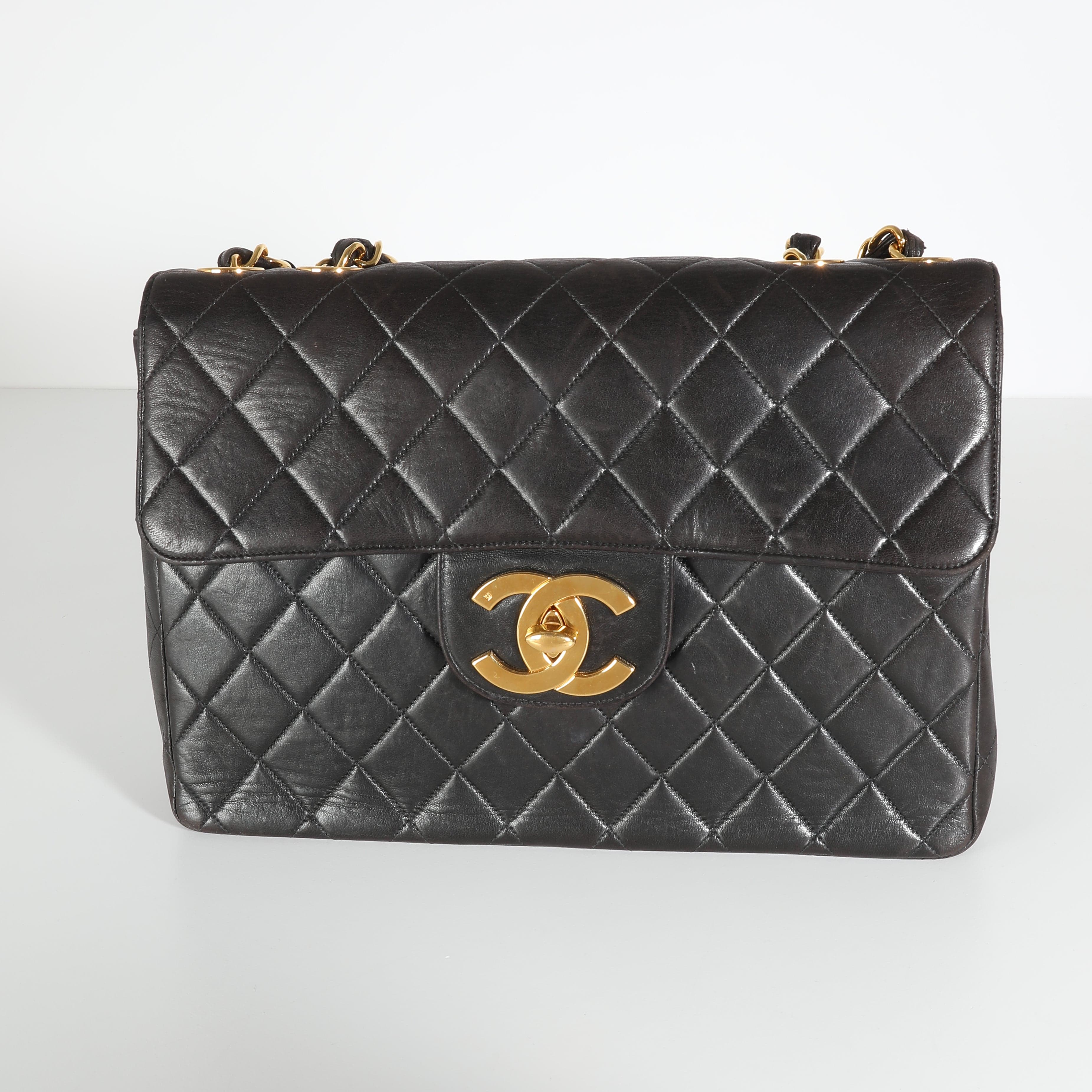 Chanel Vintage Black Quilted Lambskin Jumbo XL Flap Bag