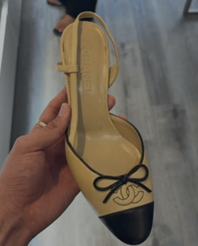 Chanel Chanel Slingback CC Bow Heels Beige/ Black 37.5