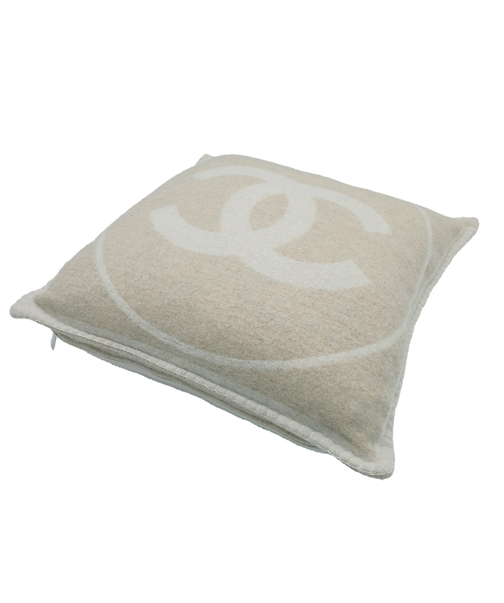Chanel Off White and Grey Wool and Cashmere CC Square Throw Pillow
