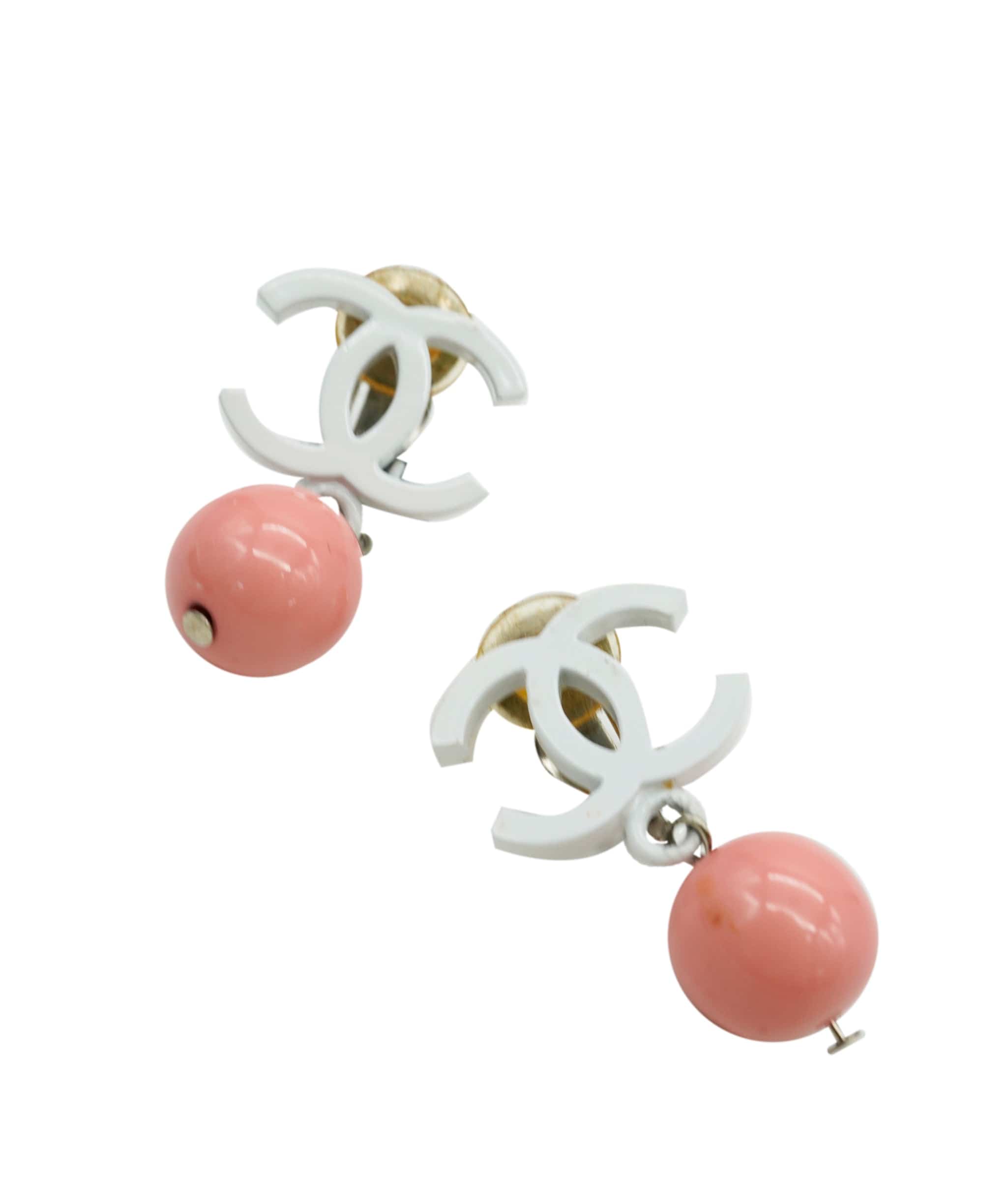 Chanel CHANEL 04C Pink & White CC Drop Clip-On Earrings DBXS2114