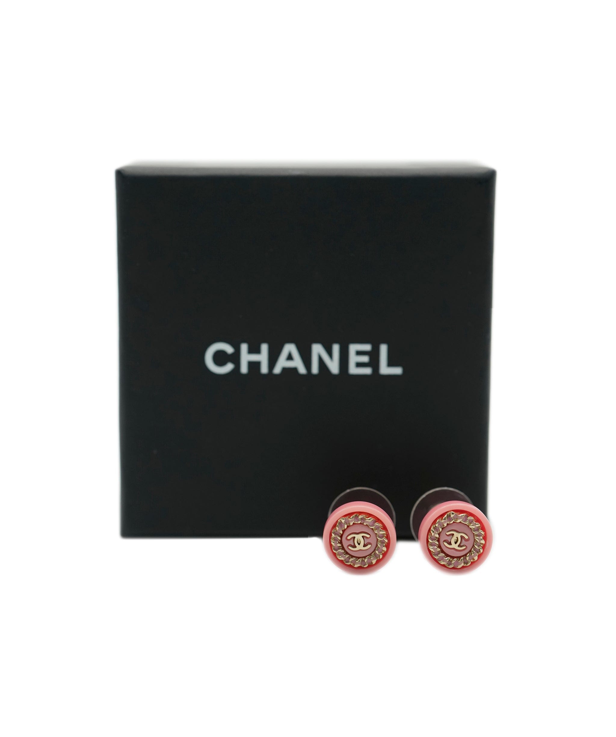 Chanel Chanel CC pink resin stud earrings with box AJL0181