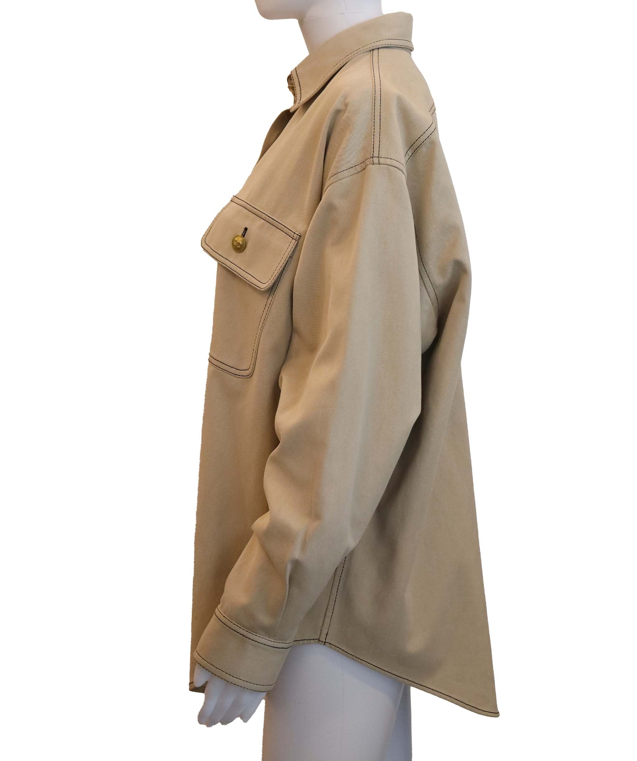 Chanel Chanel Gold Button Denim shirt Beige  DXBS6056