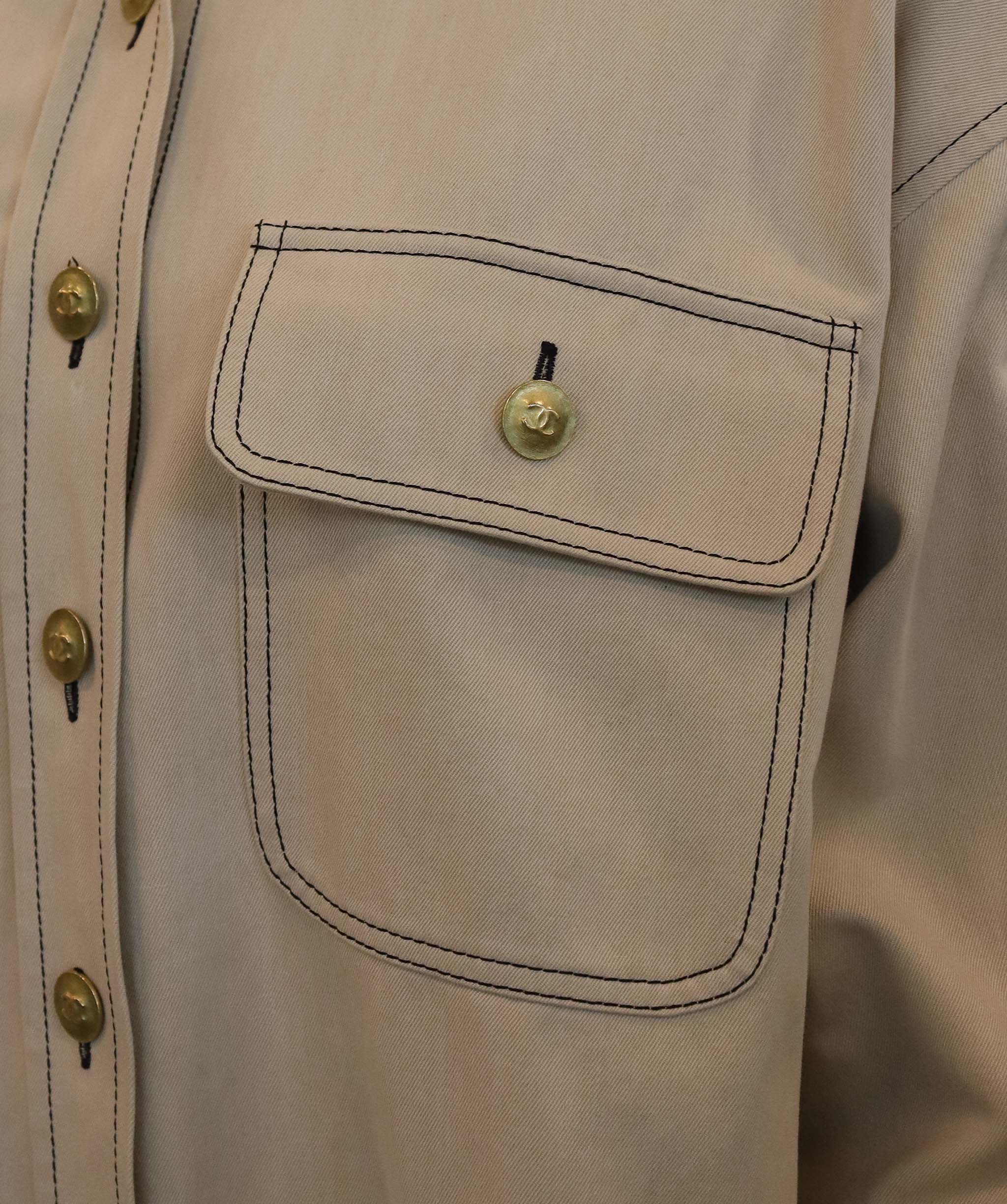 Chanel Chanel Gold Button Denim shirt Beige  DXBS6056