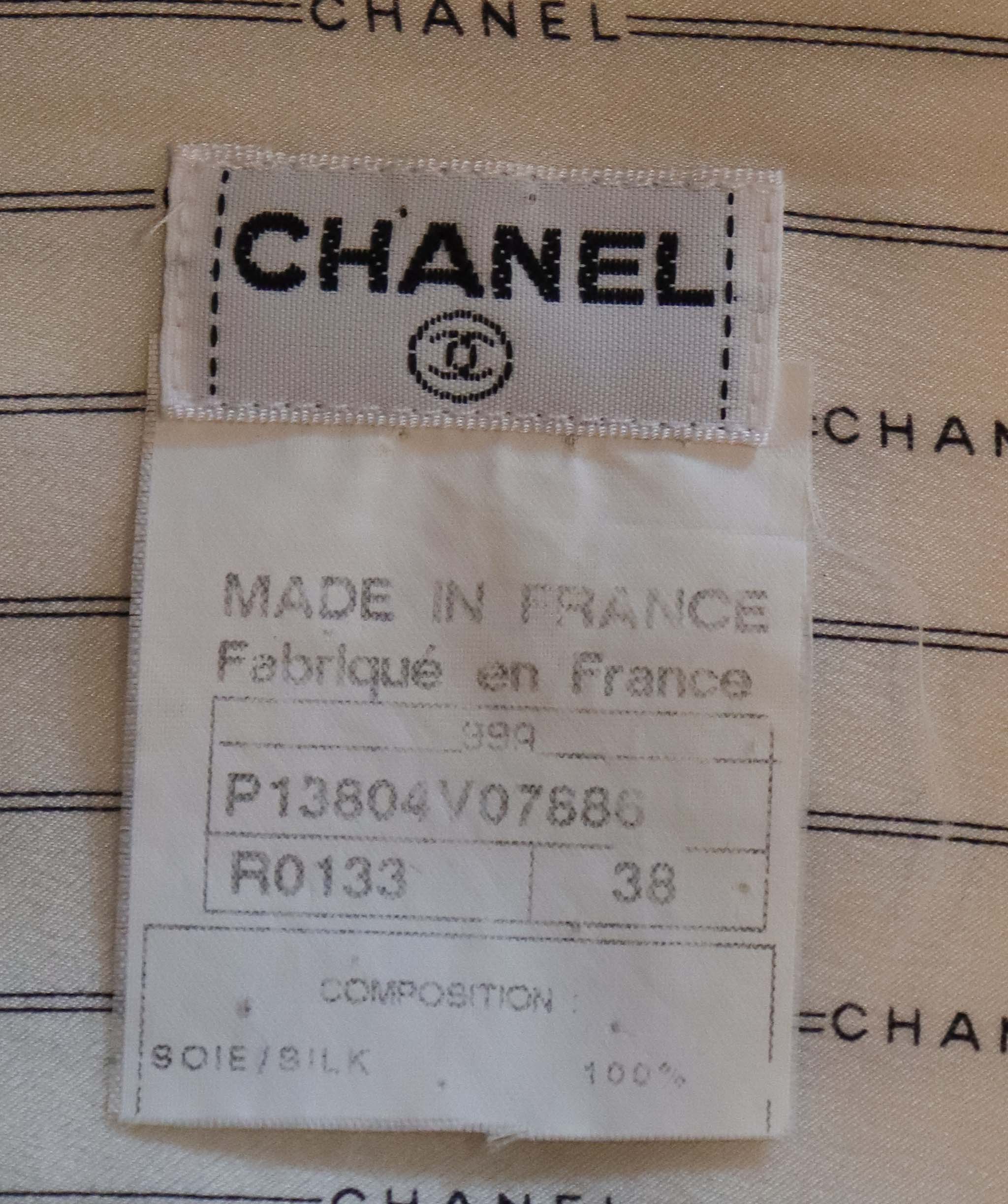 Chanel Chanel Logo Stripe Silk Shirt White DXBS6048