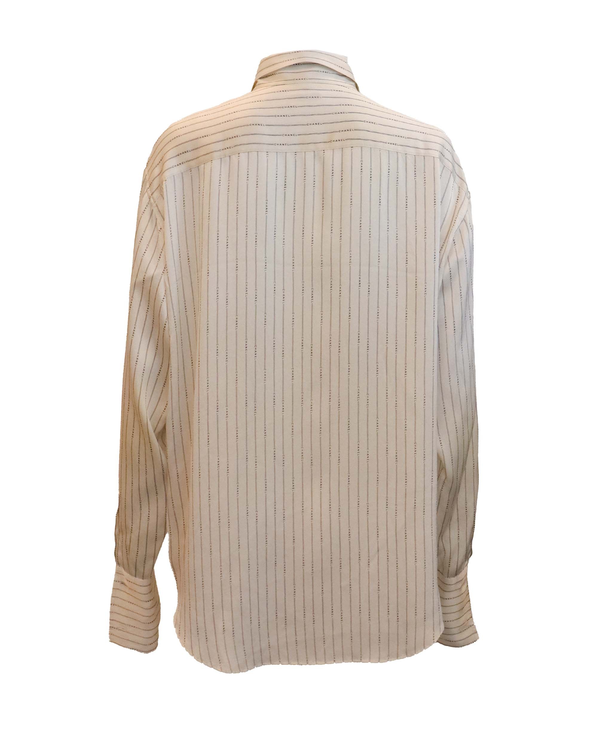 Chanel Chanel Logo Stripe Silk Shirt White DXBS6048