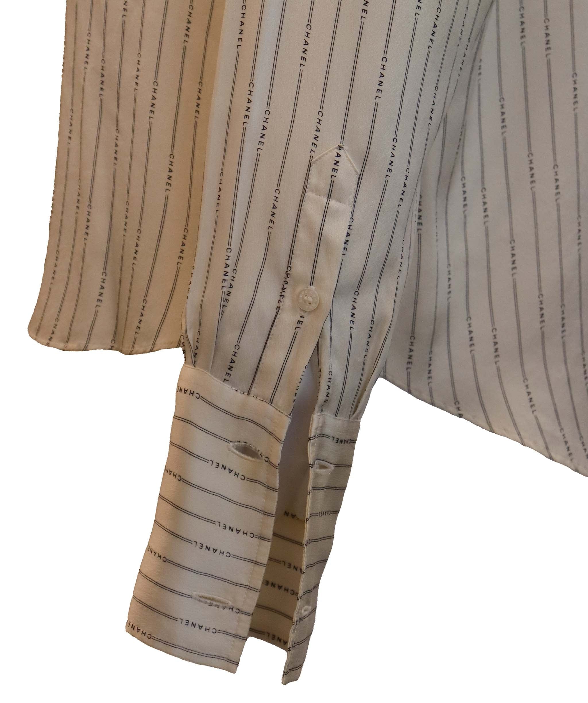 Chanel Chanel Logo Stripe Silk Shirt White DXBS6048