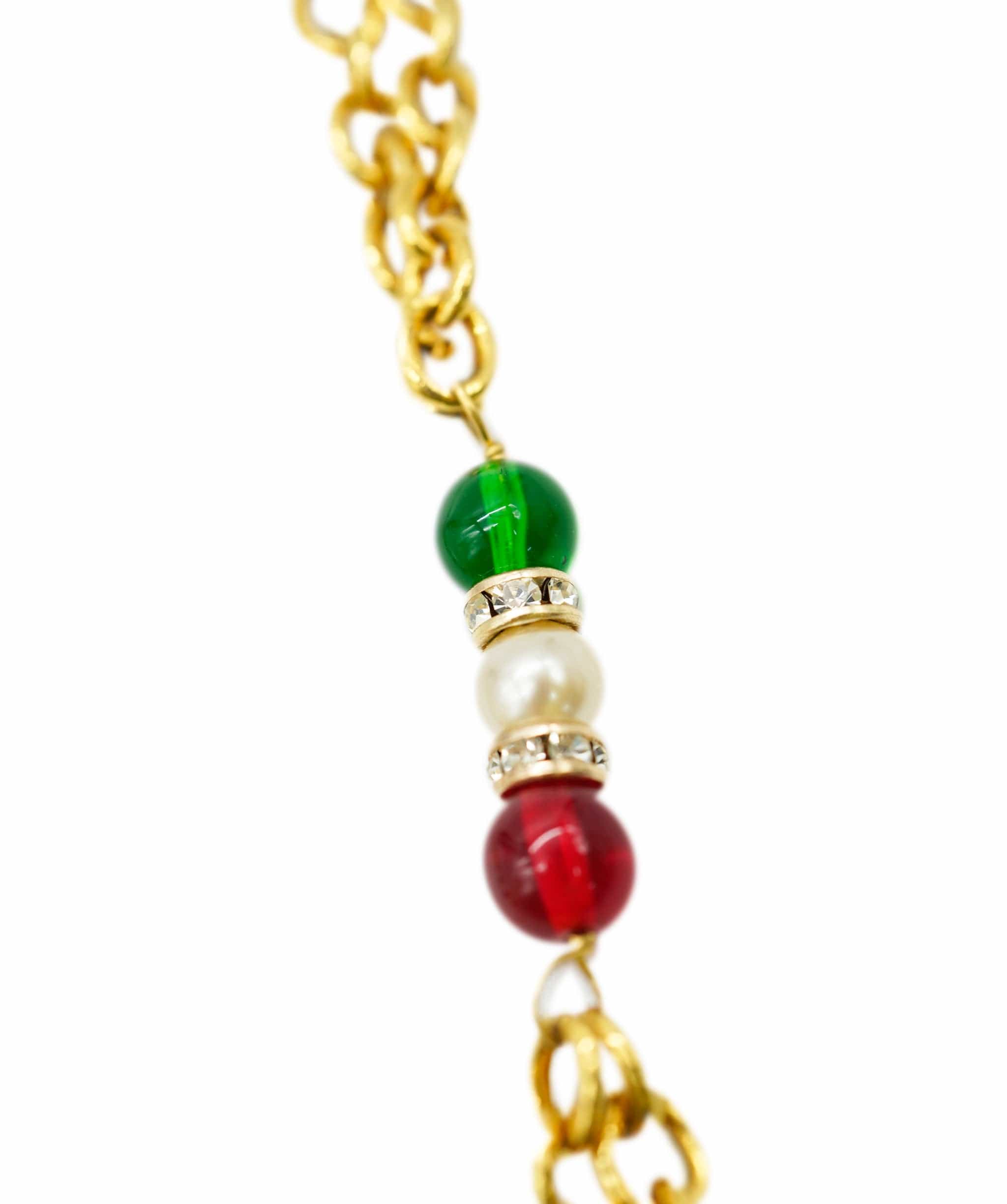 Chanel Chanel Red Green Gripoix Cross Necklace  DBXS1265