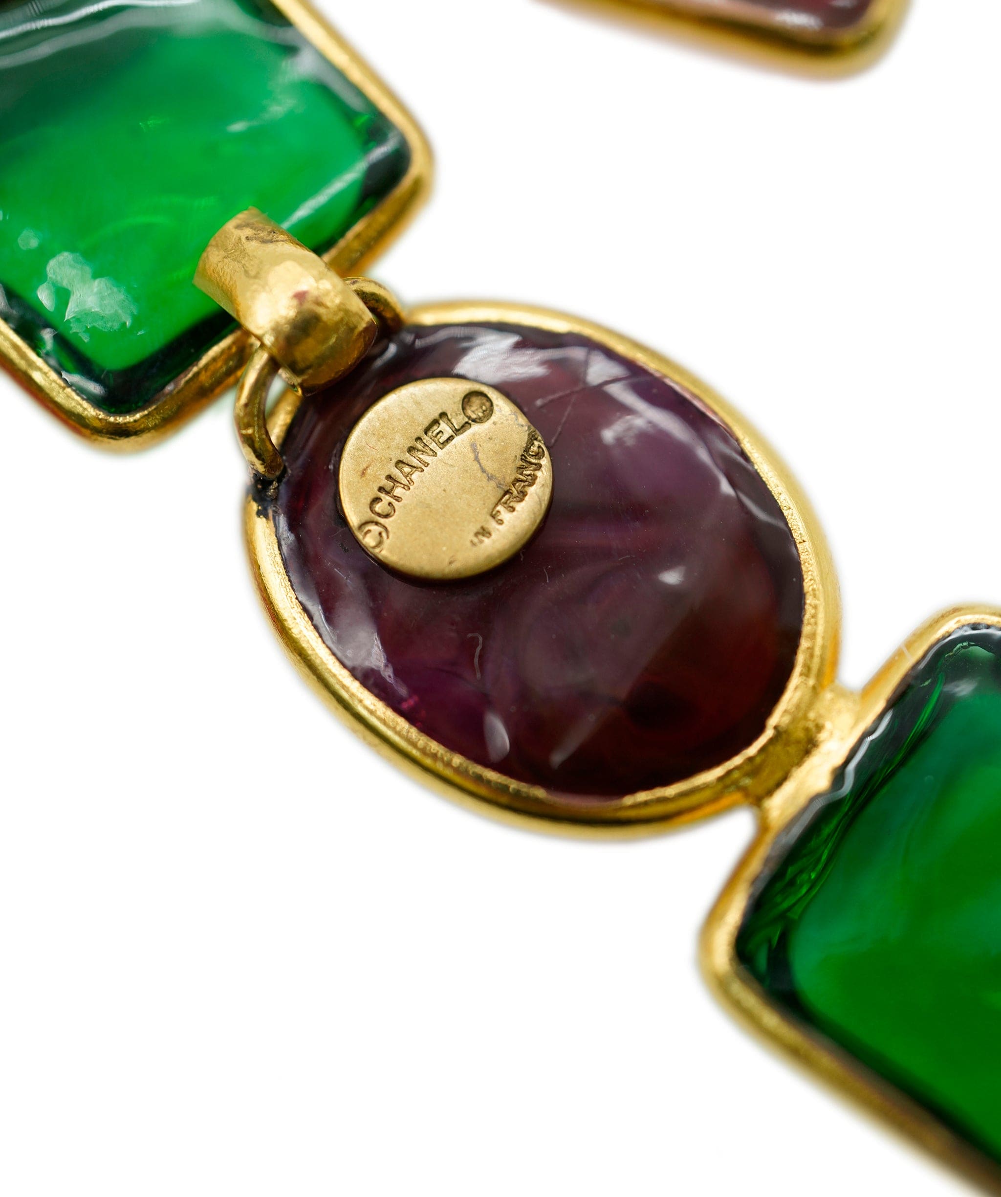 Chanel Chanel Red Green Gripoix Cross Necklace  DBXS1265