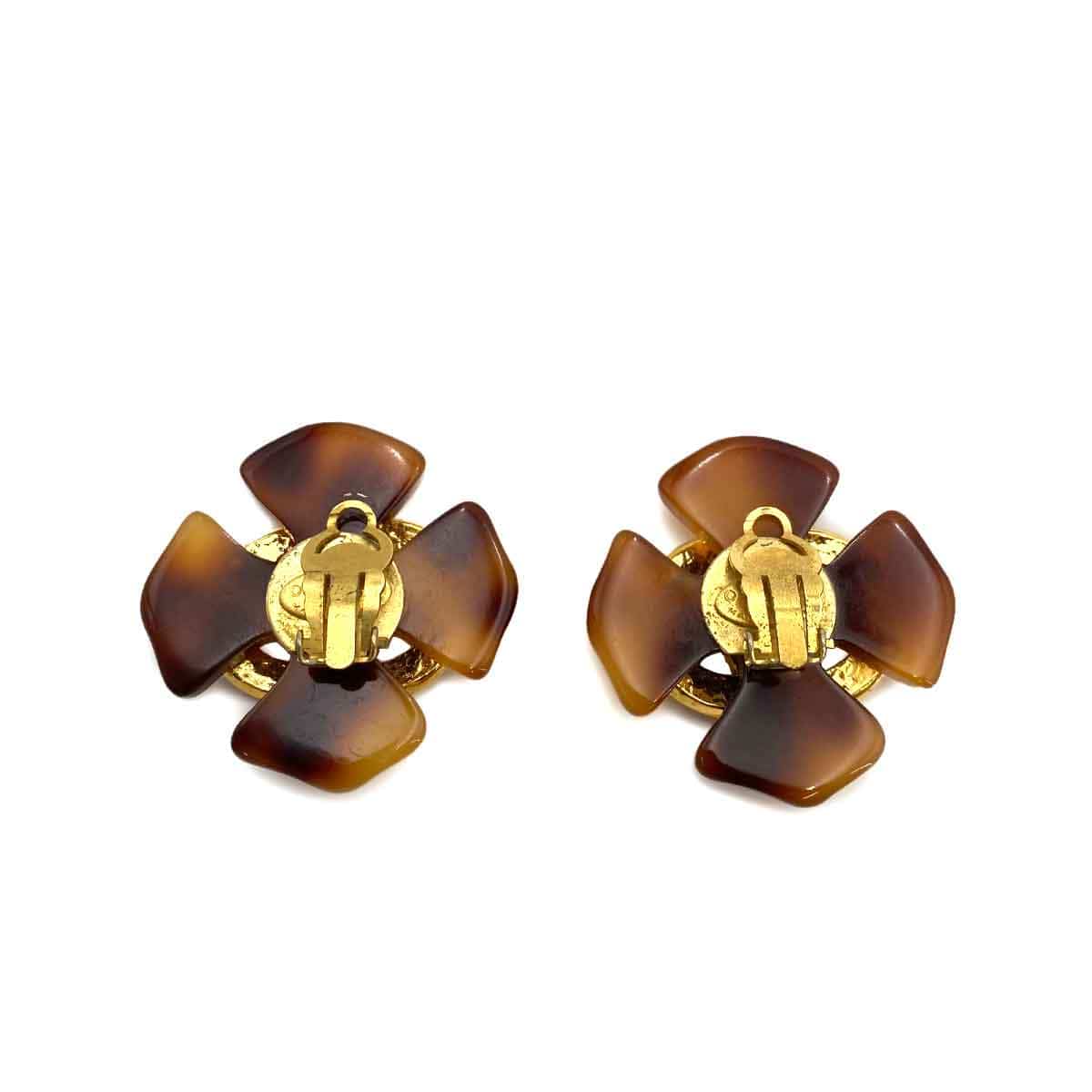 Chanel Chanel Vintage Earrings (Clip-On) TORTOISESHELL CLOVER MOTIF COCOMARK ACCESSORY 94P DXBS4475