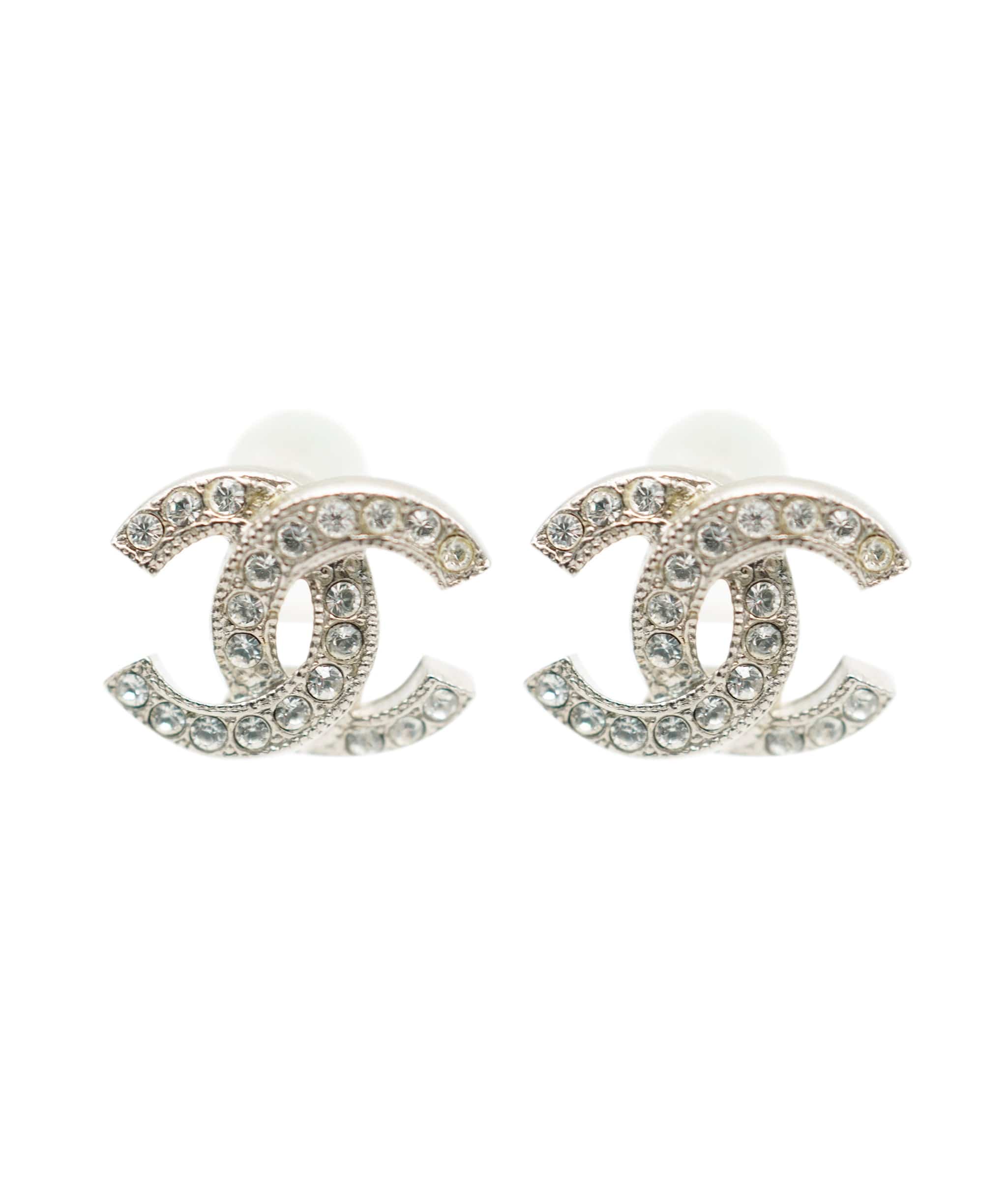 Chanel Silver Tone Chanel 2017 CC Strass Stud Earring ABC0548