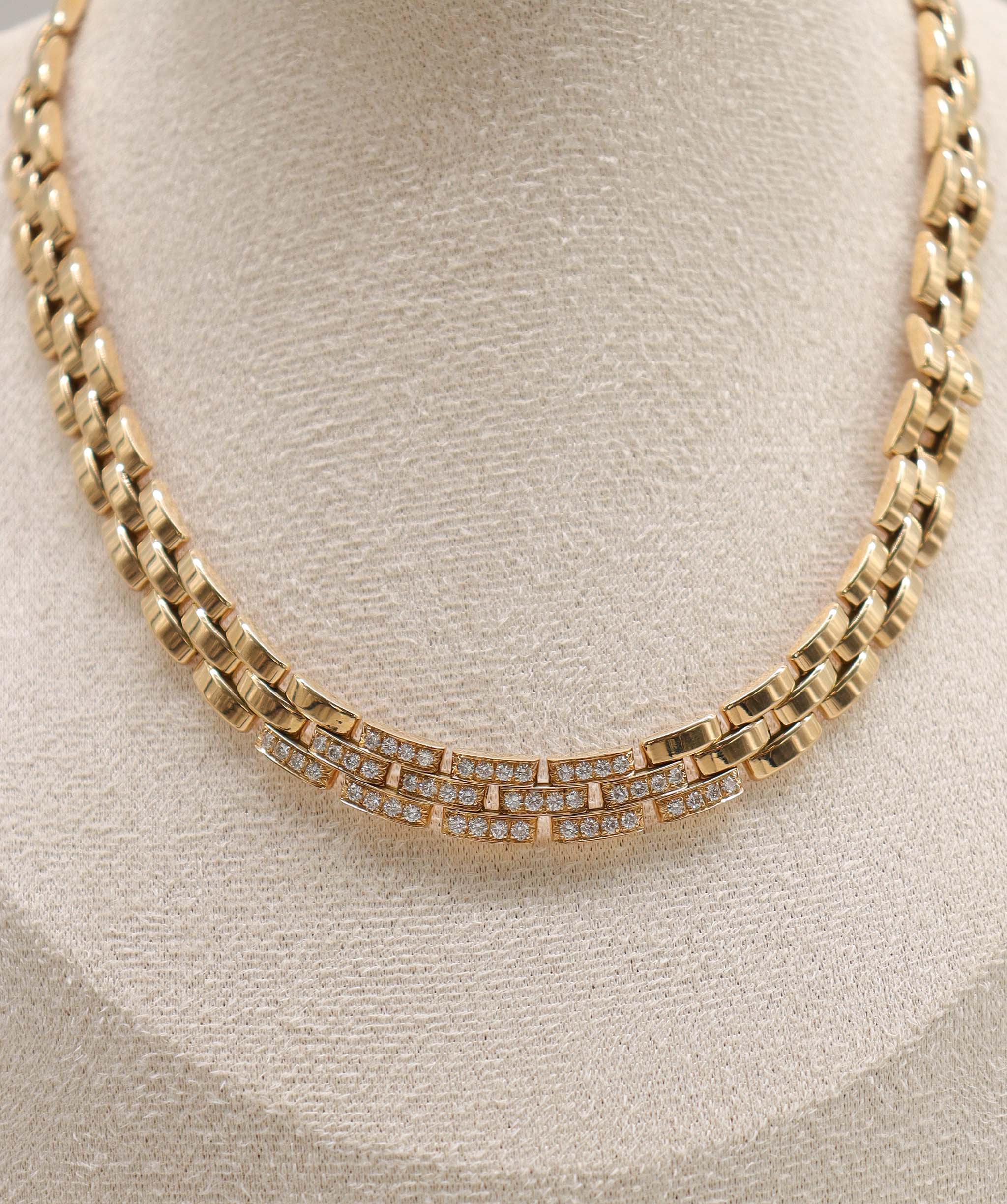 Chanel Vintage Cartier Maillon Panthère Diamond Necklace 40cm 18K YG DXBS2270