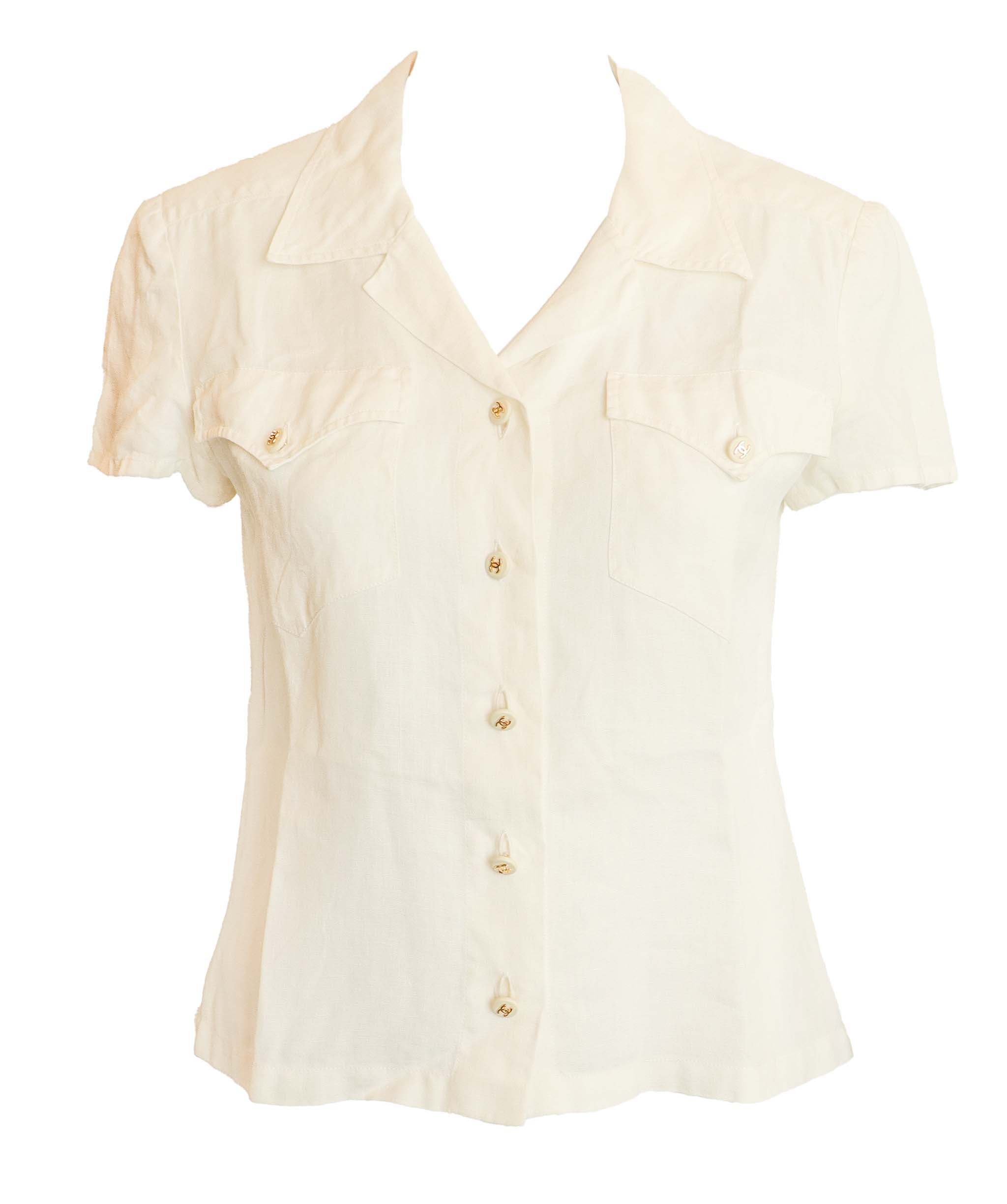 Chanel Logo Cropped Shirt White Gold Chanel Logo Cropped Shirt White Gold