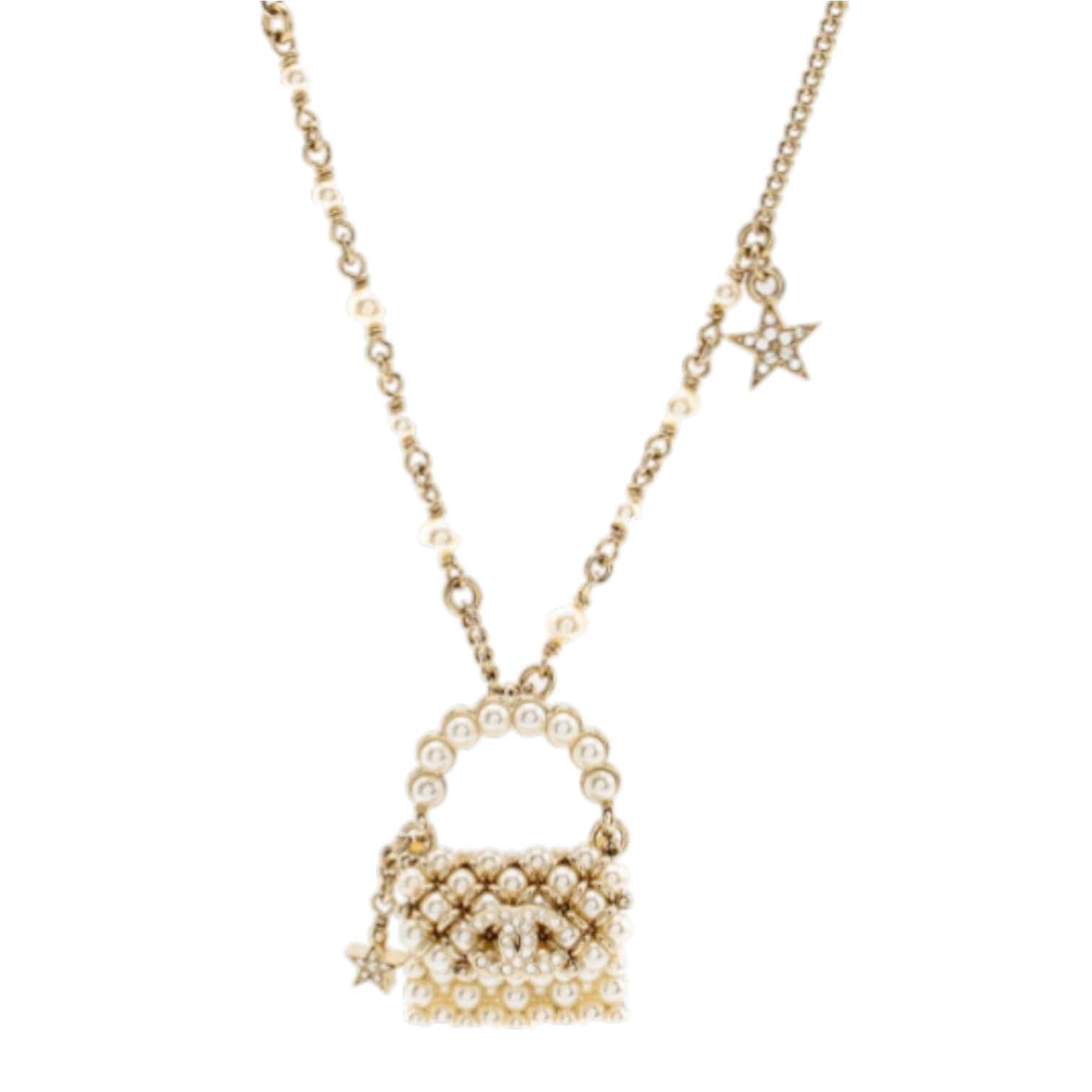Chanel Chanel Mini Pearl Bag Necklace Light Gold Tone