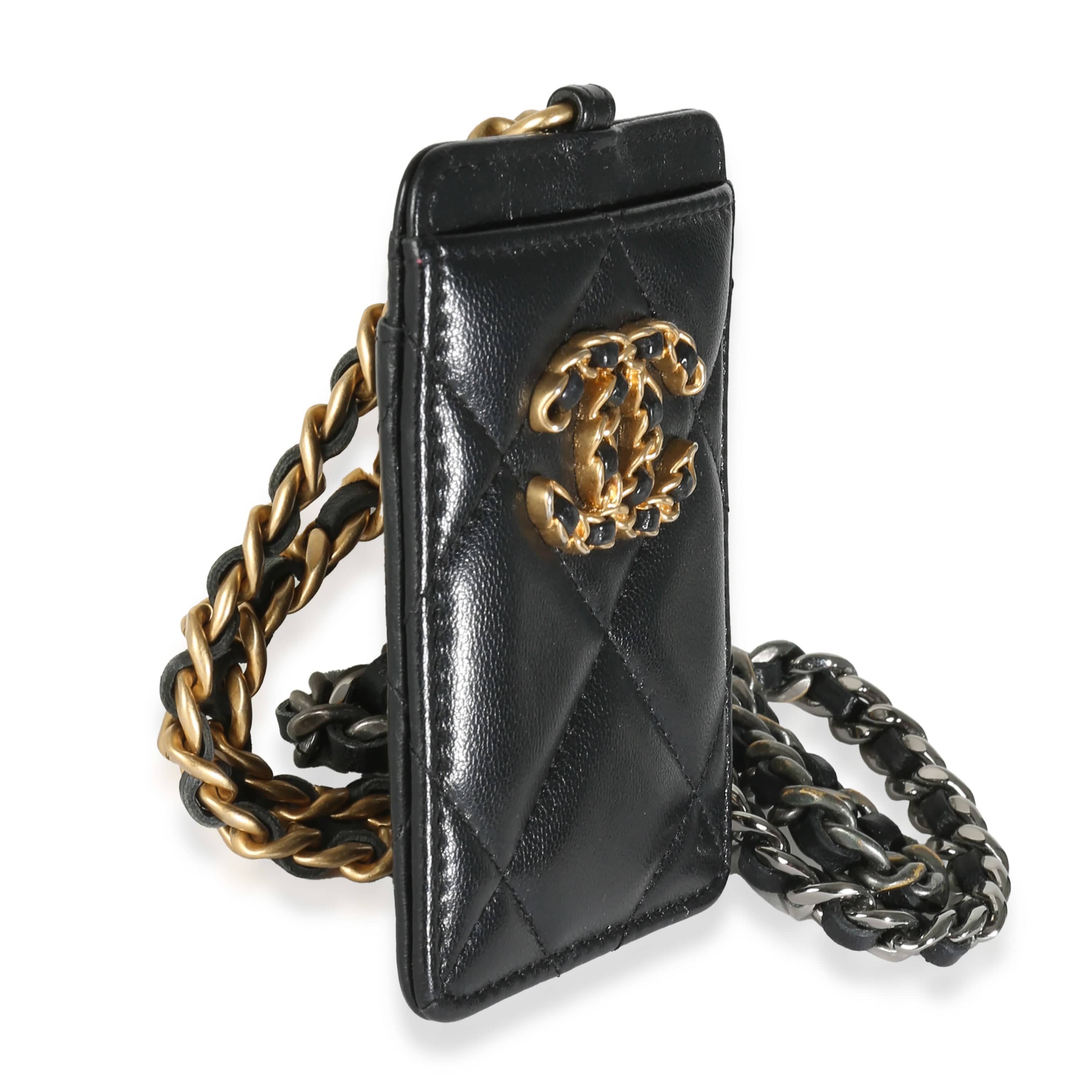 Chanel Black Quilted Goatskin Chanel 19 Card Holder On Chain