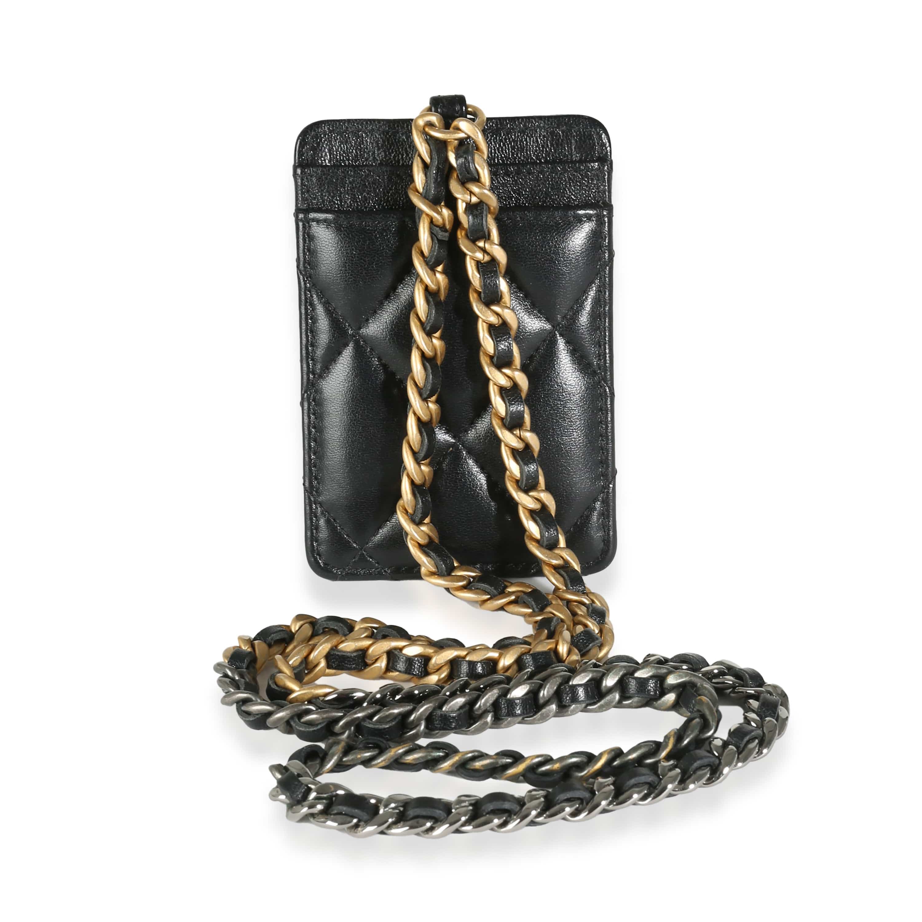 Chanel Black Quilted Goatskin Chanel 19 Card Holder On Chain