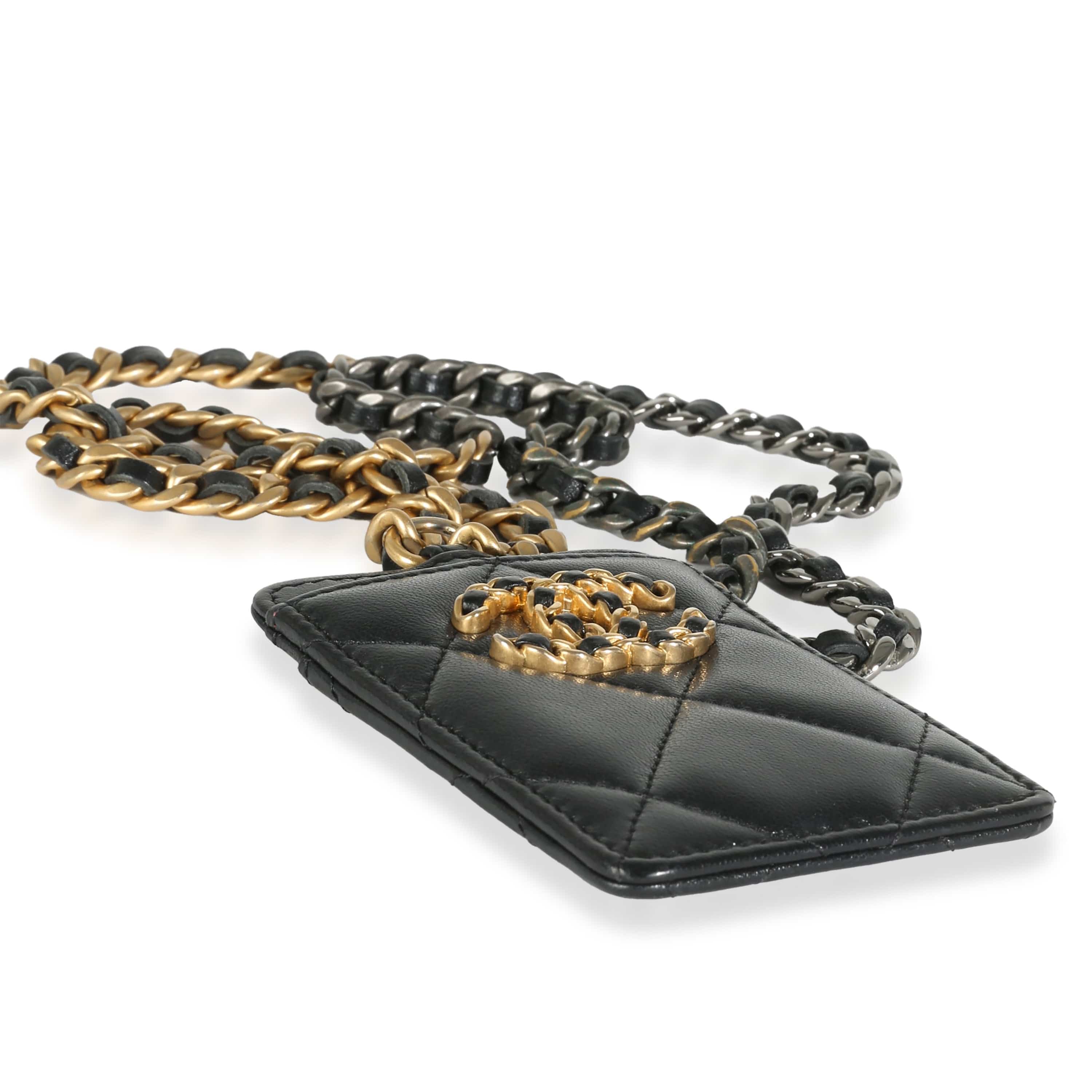 Chanel Black Quilted Goatskin Chanel 19 Card Holder On Chain