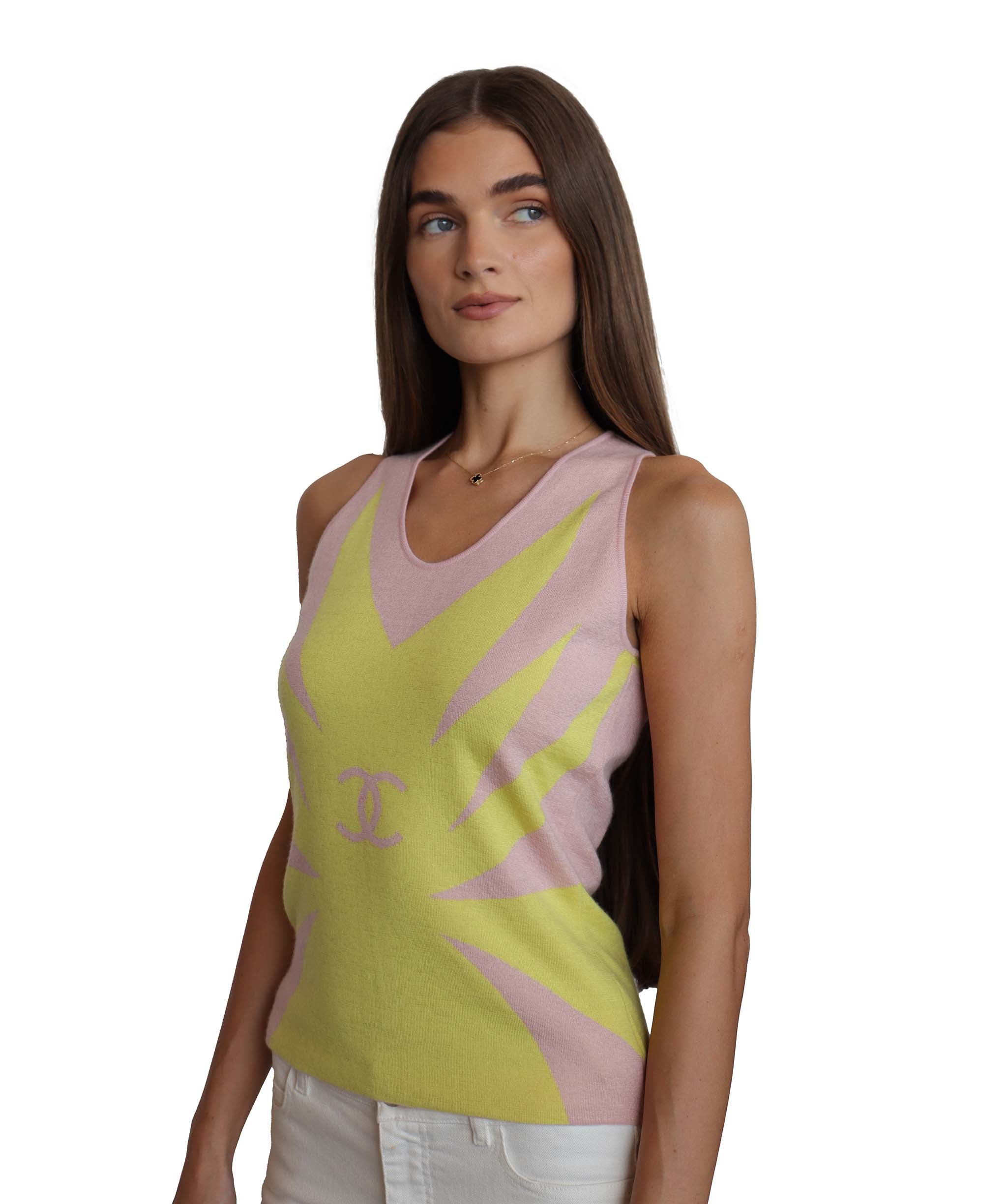 Chanel Chanel CC Knit Tank top Pink Yellow DXBS1881