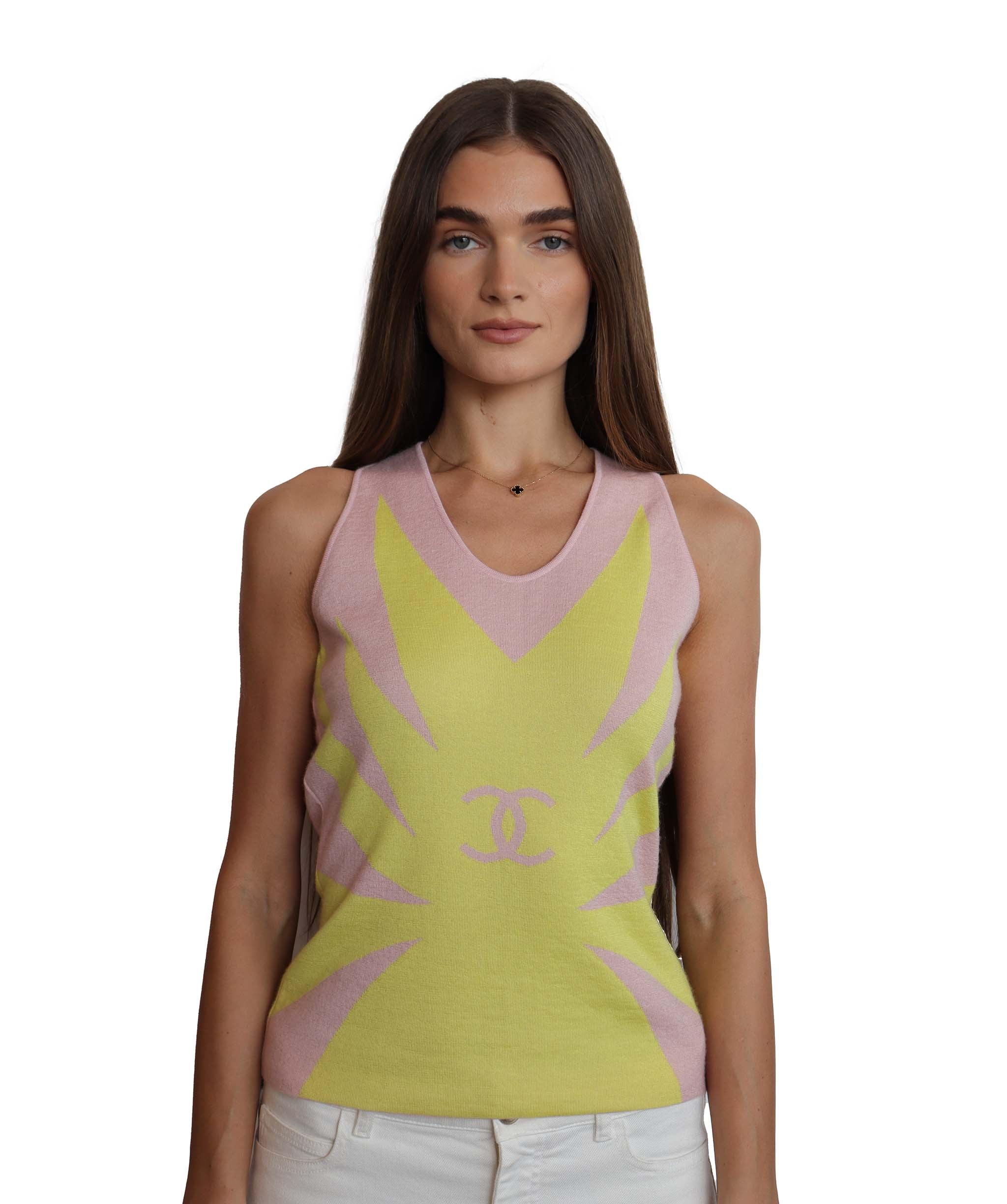 Chanel Chanel CC Knit Tank top Pink Yellow DXBS1881