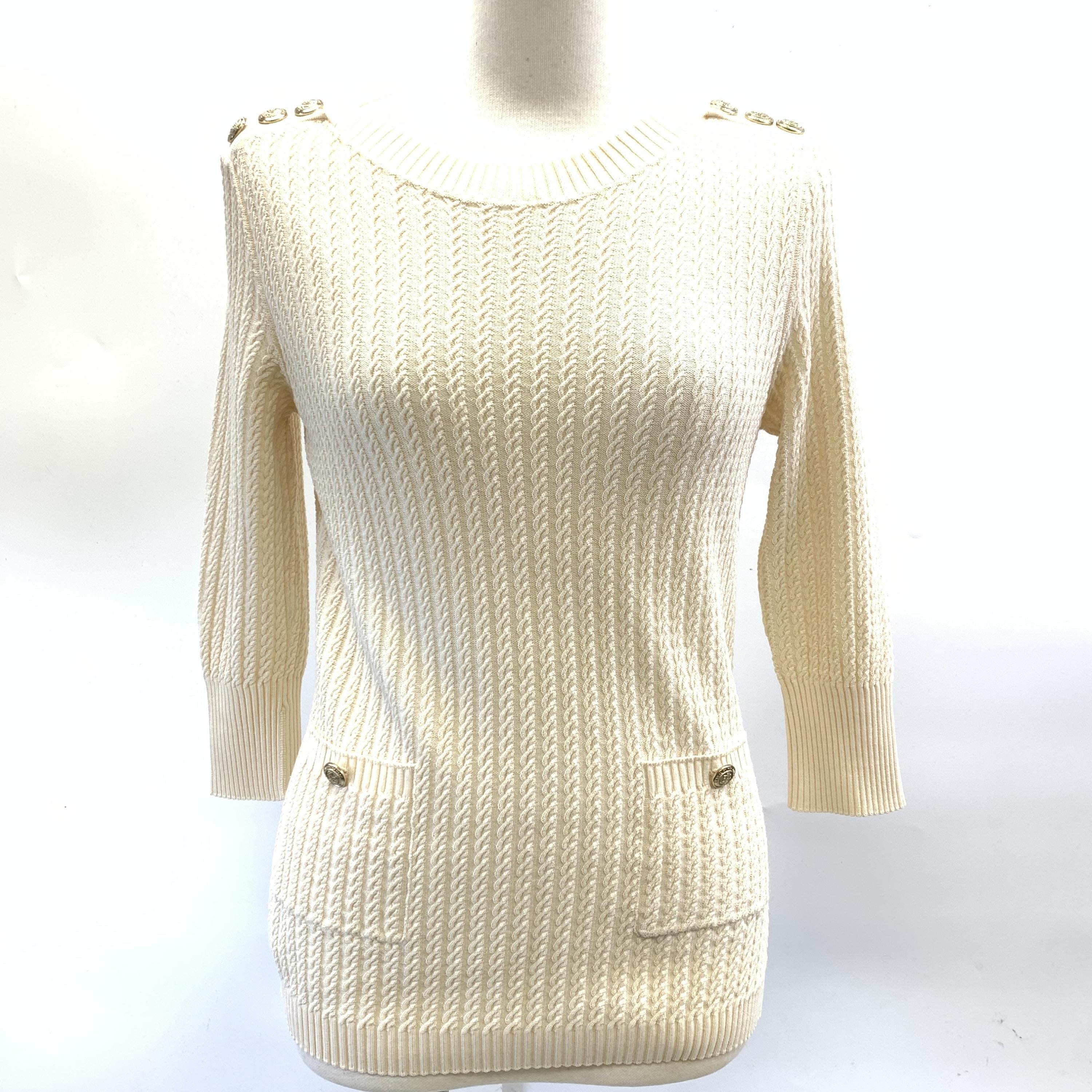 Chanel Chanel Cream Cable Knit Sweater With Buttons C327509
