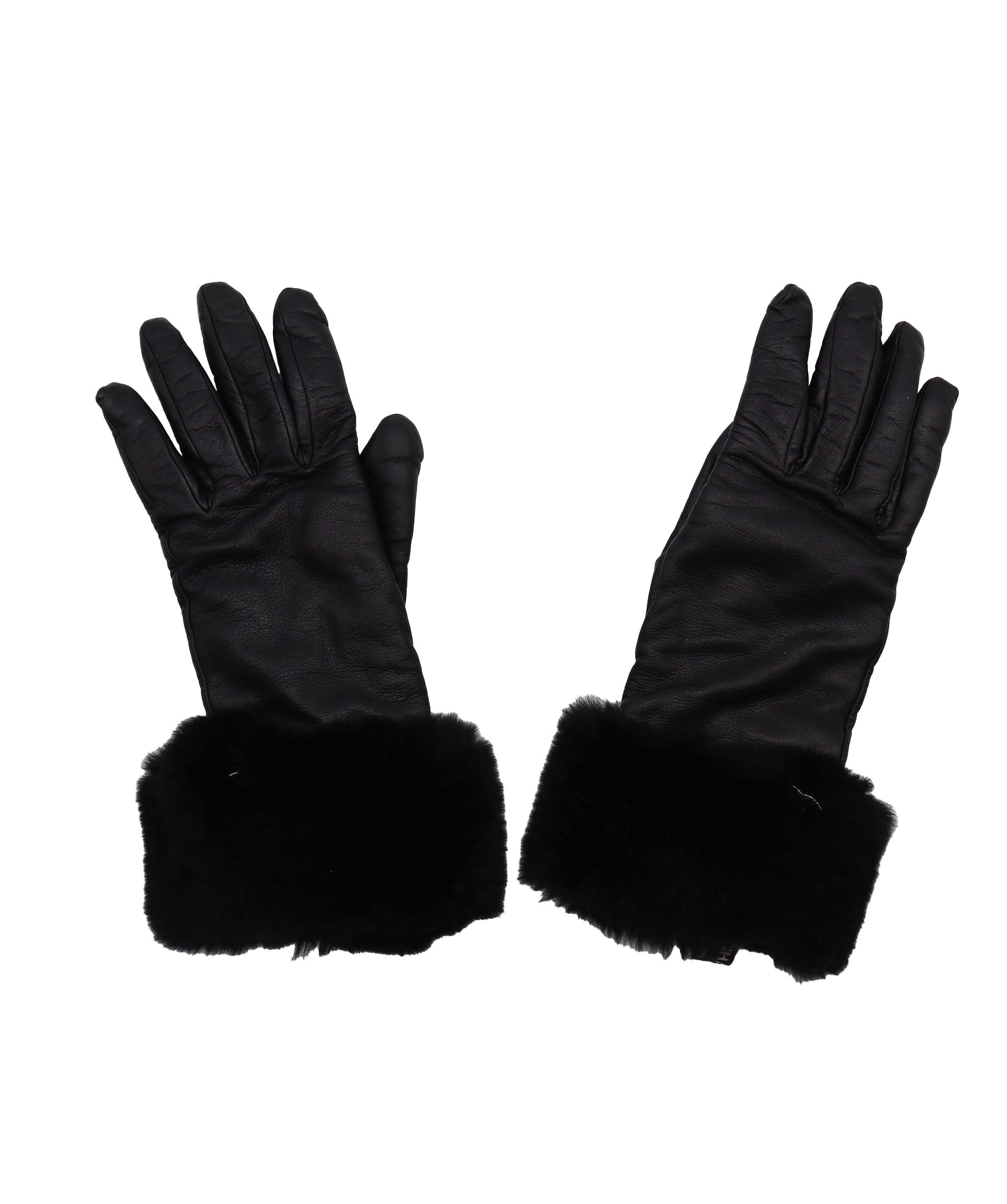 Chanel Chanel Fur Leather Gloves Black DXBS1960