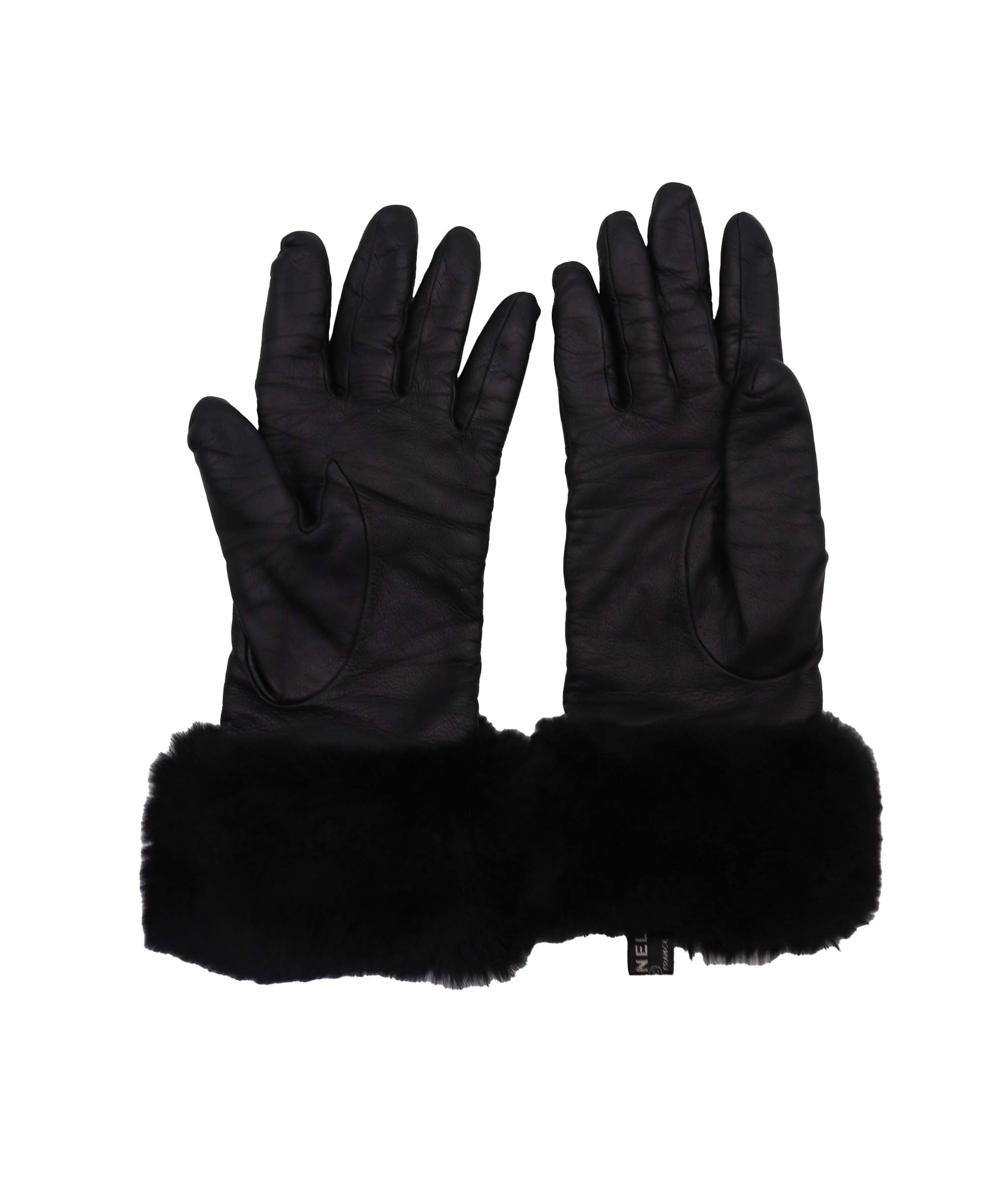 Chanel Chanel Fur Leather Gloves Black DXBS1960