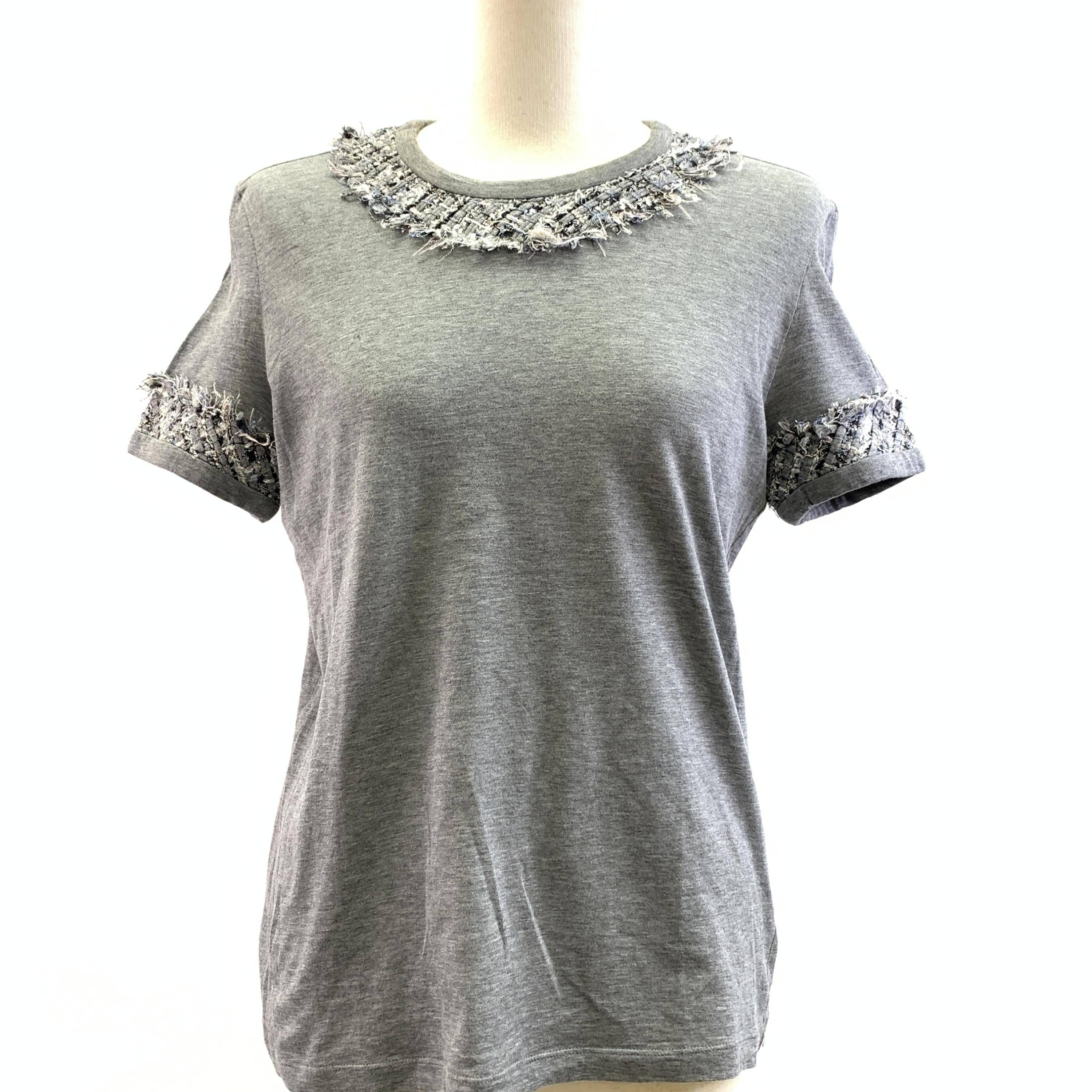 Chanel Chanel Gray T-Shirt With Fringe Detail, Cotton, Size: 38 C327252