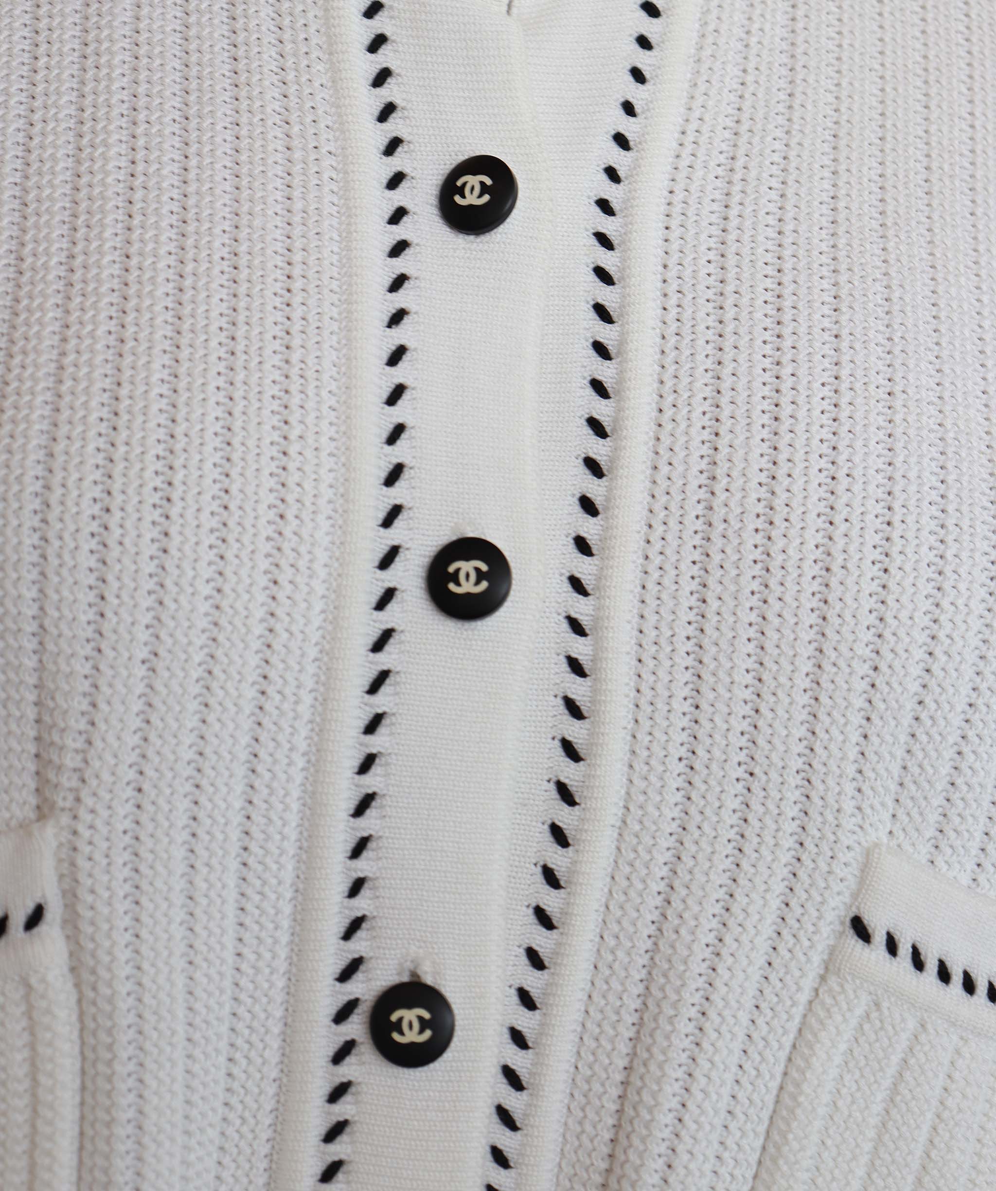 Chanel Chanel Logo Button Cardigan Stitch White Black DXBS1986