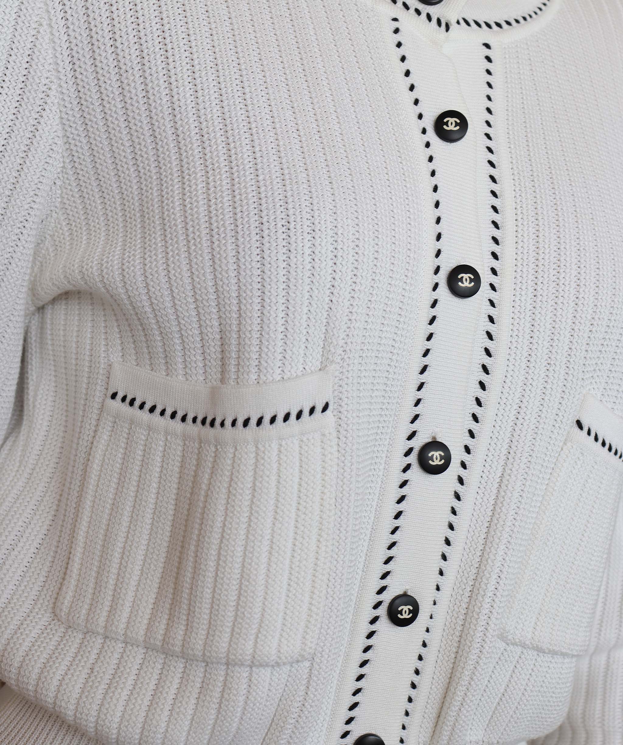 Chanel Chanel Logo Button Cardigan Stitch White Black DXBS1986