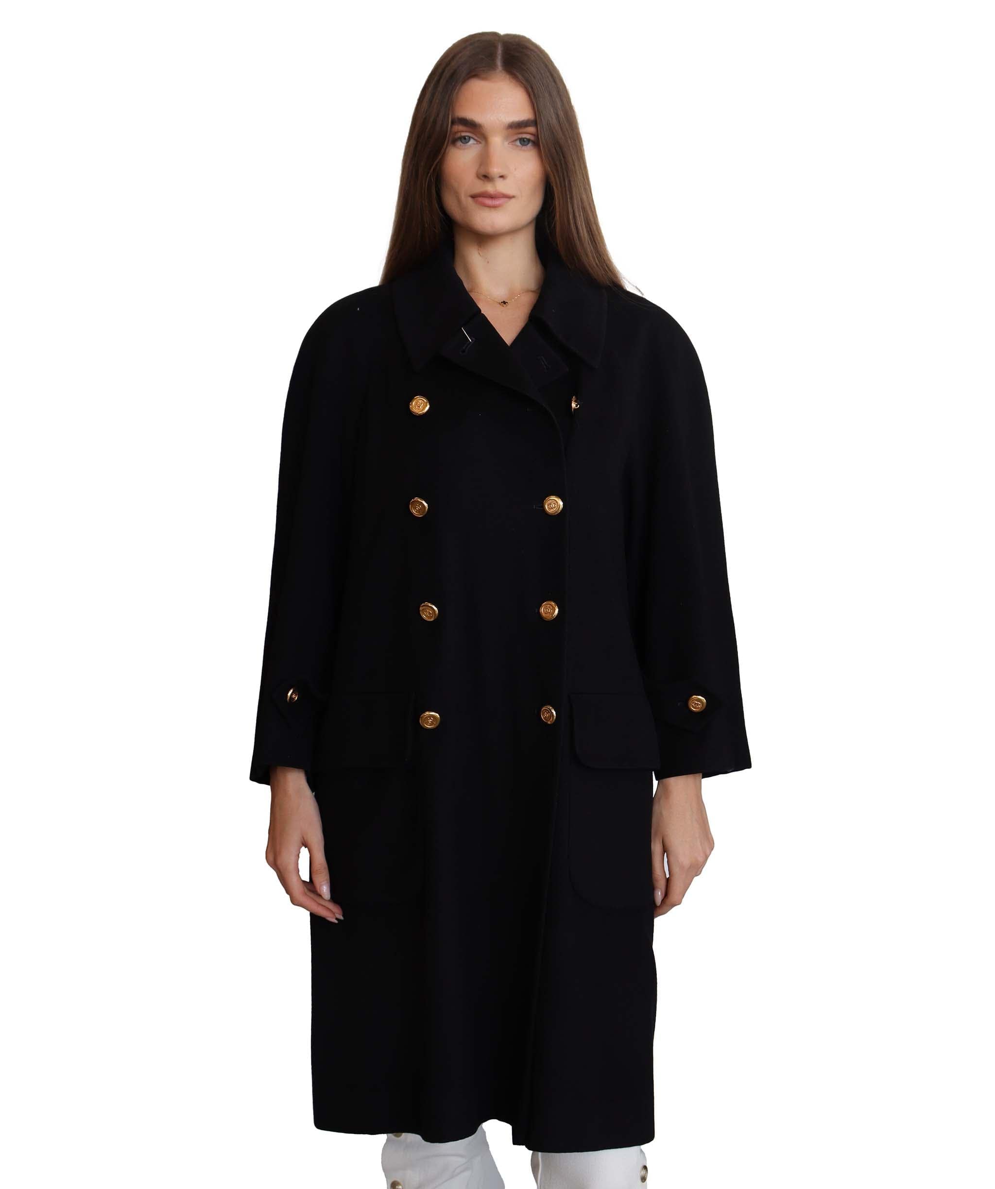 Chanel Chanel Logo Long Coat Cashmere Black DXBS2050