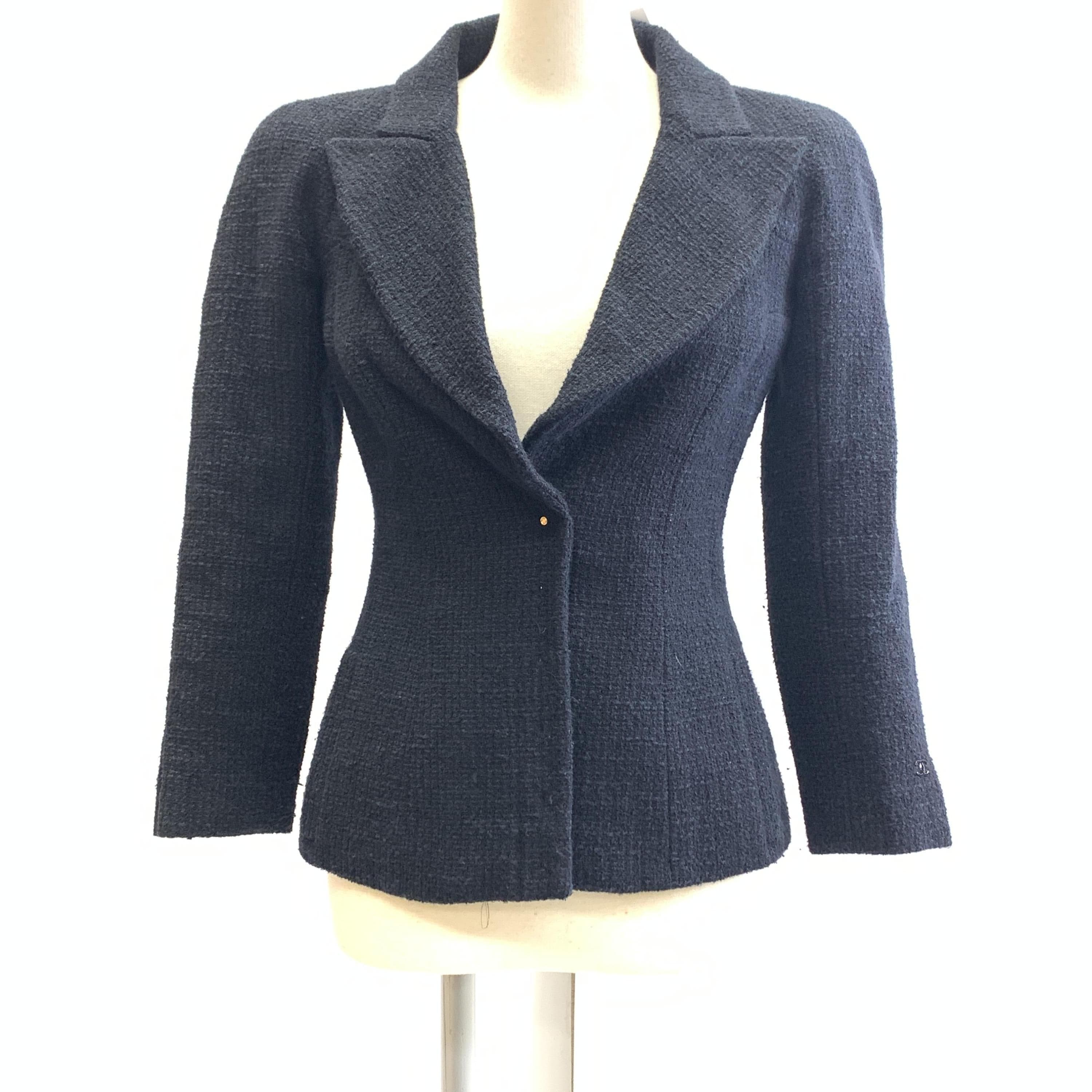 Chanel Chanel Navy Tweed Button Blazer Jacket, Cotton and Wool Size: 34 C327632