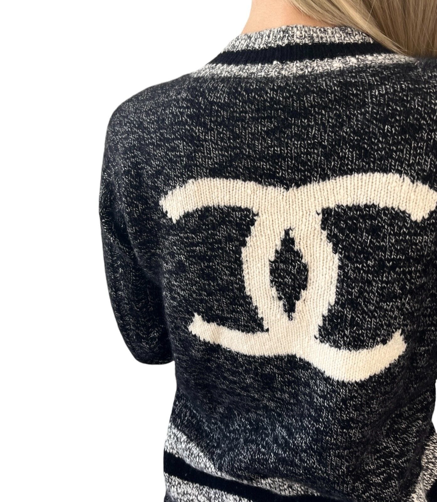 chanel CHANEL Vintage 96A CC Mark Logo Long Sleeve Sweater #42 Gray Black Cashmere