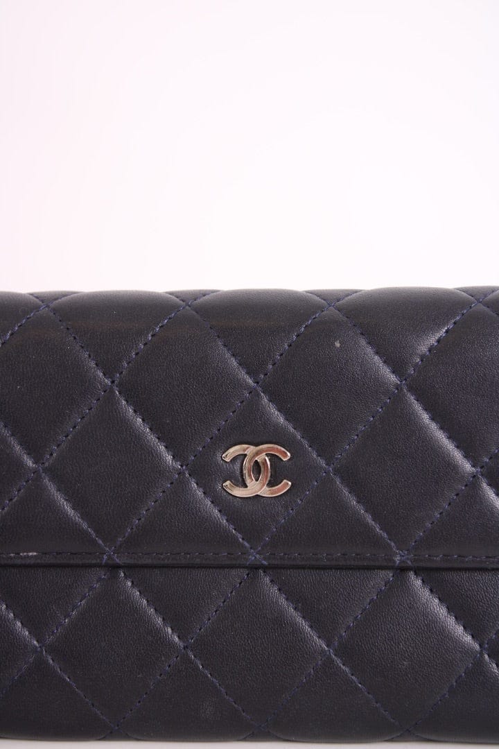 Chanel Chanel Lamb Skin long Purse Navy