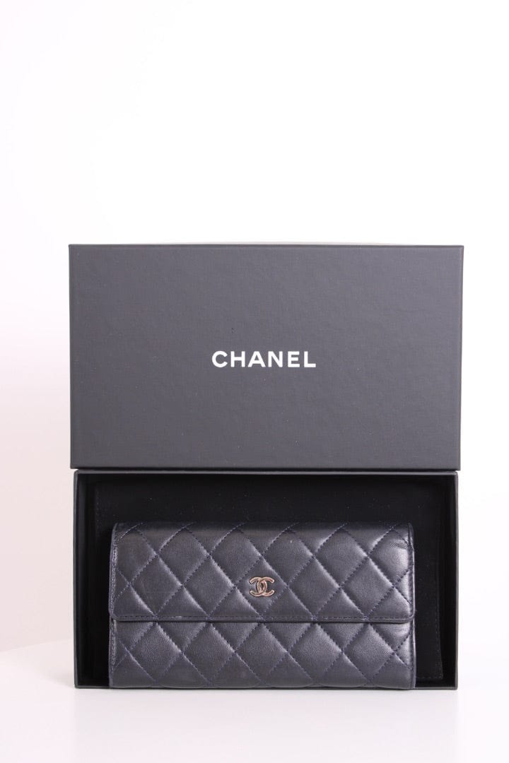 Chanel Chanel Lamb Skin long Purse Navy