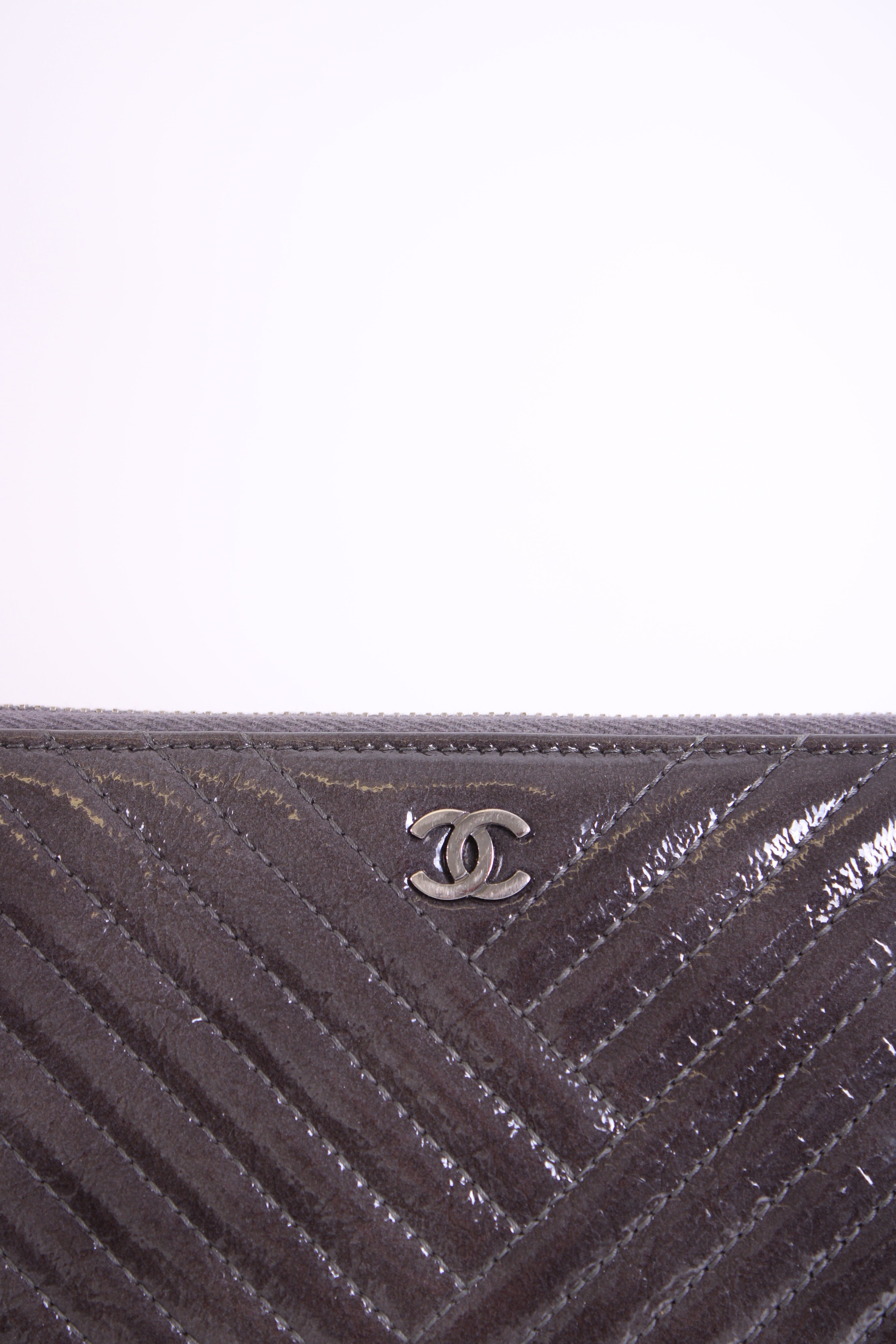 Chanel Chanel Patent Leather Quilted Purse Grey N