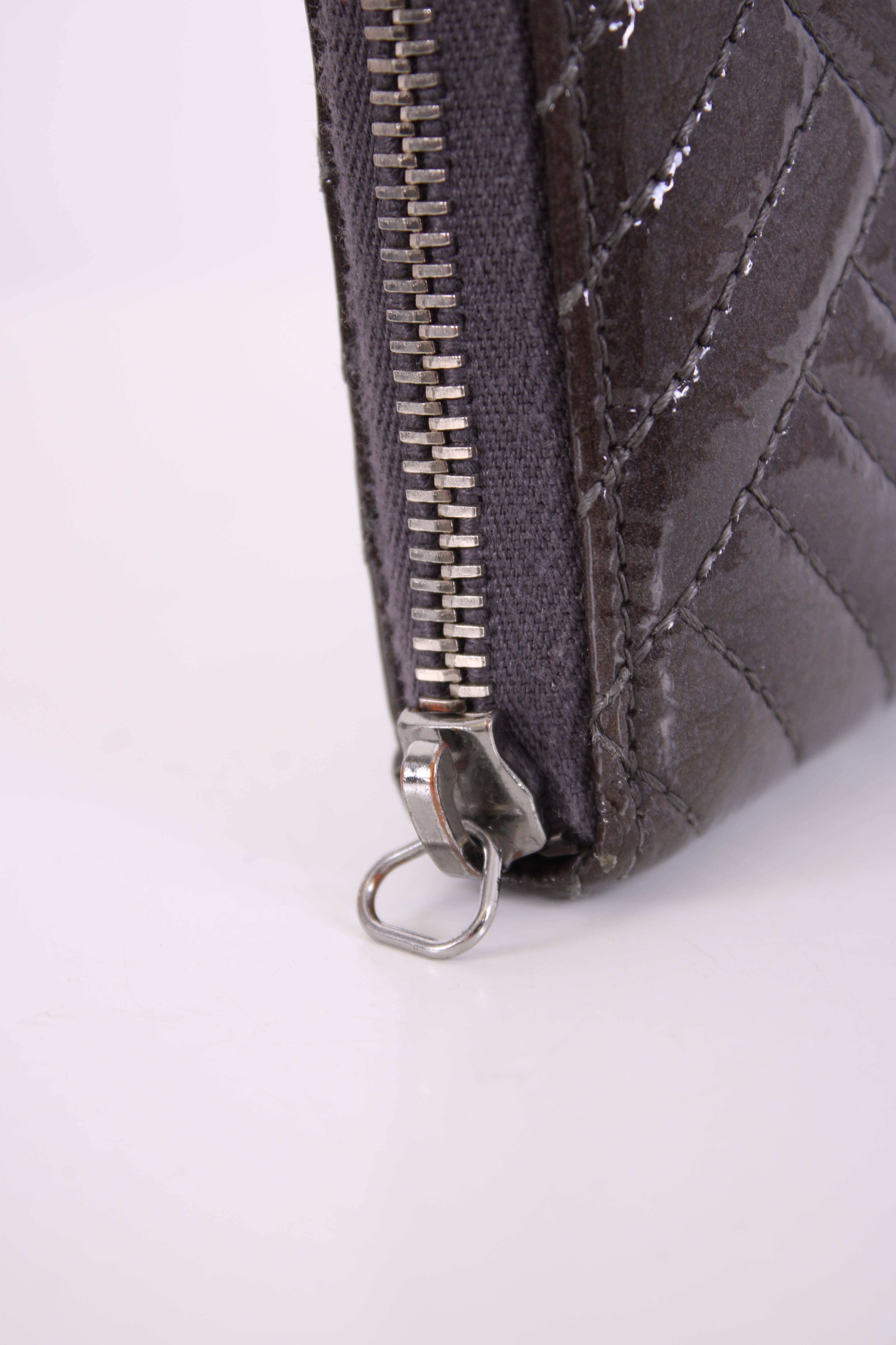 Chanel Chanel Patent Leather Quilted Purse Grey N