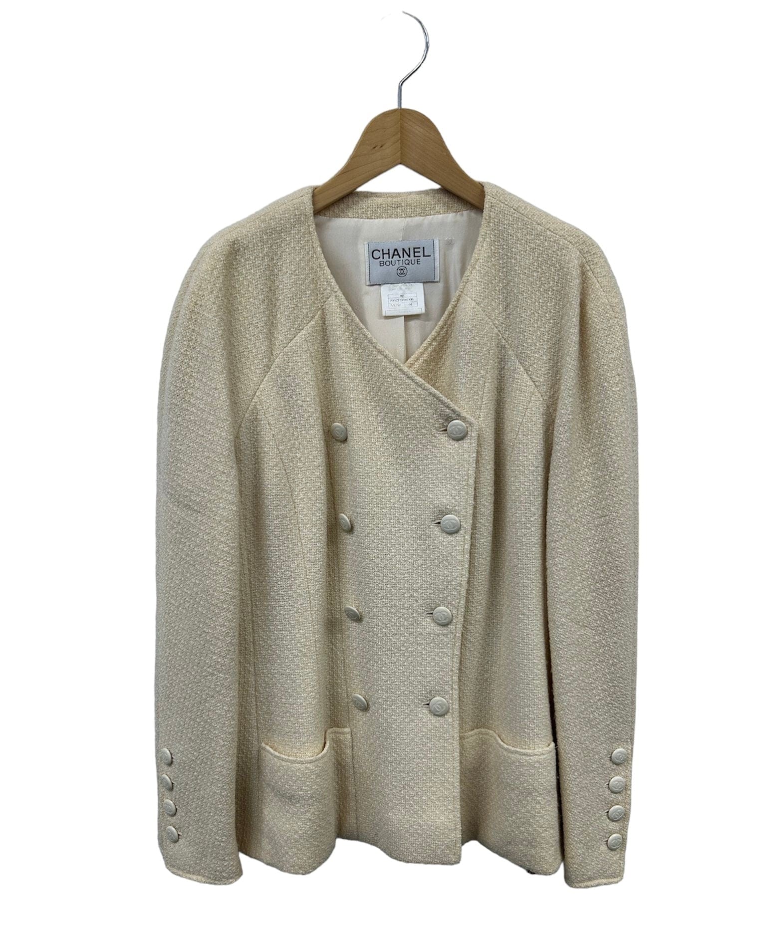 Chanel CC Buttons Collarless Jacket Cream #44 AVCSC1106