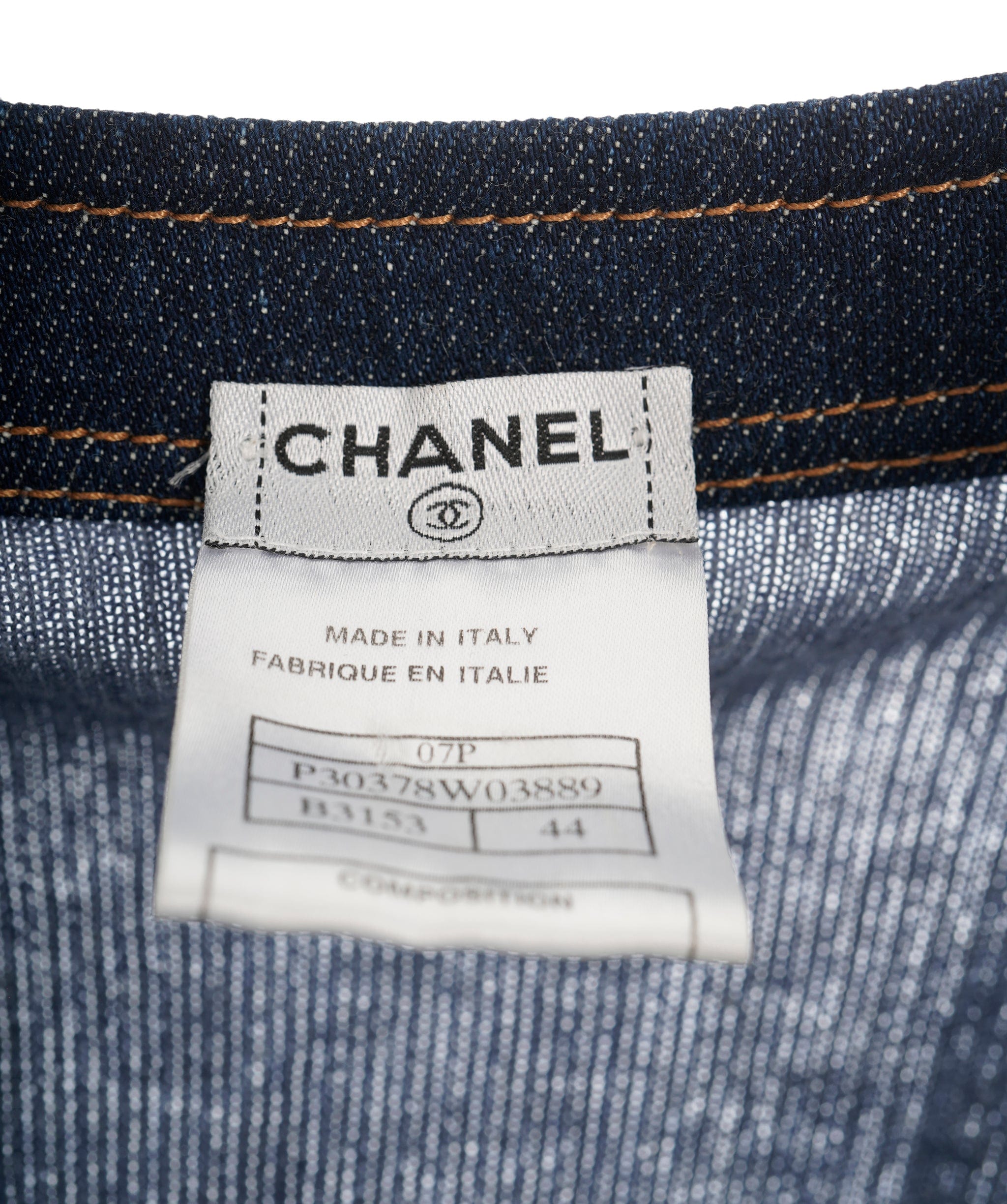 Chanel Chanel 07P CC Blue Denim Top Trimmed V Neck Top  ALC1875