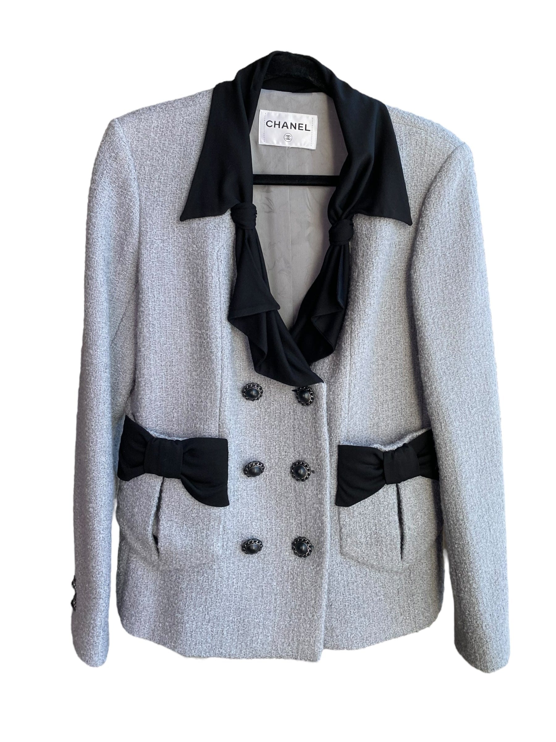 Chanel CHANEL 16A TWEED CC LOGO BUTTON JERSEY BLACK TRIM JACKET BLAZER FR40 US8 DXBK0042