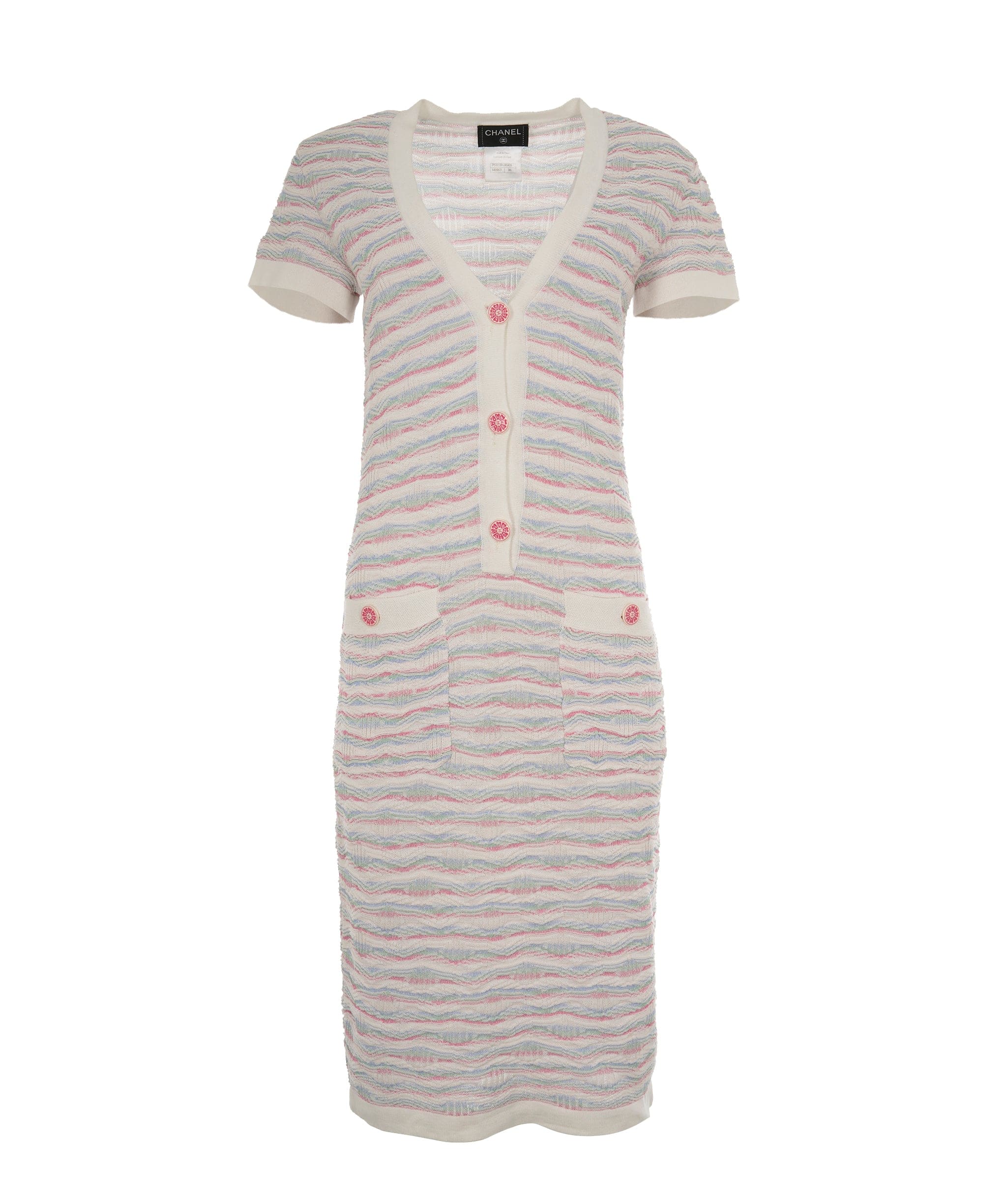 Chanel Chanel 16C Multicolour Cotton Button Short Sleeve Stripe Dress ALC1833